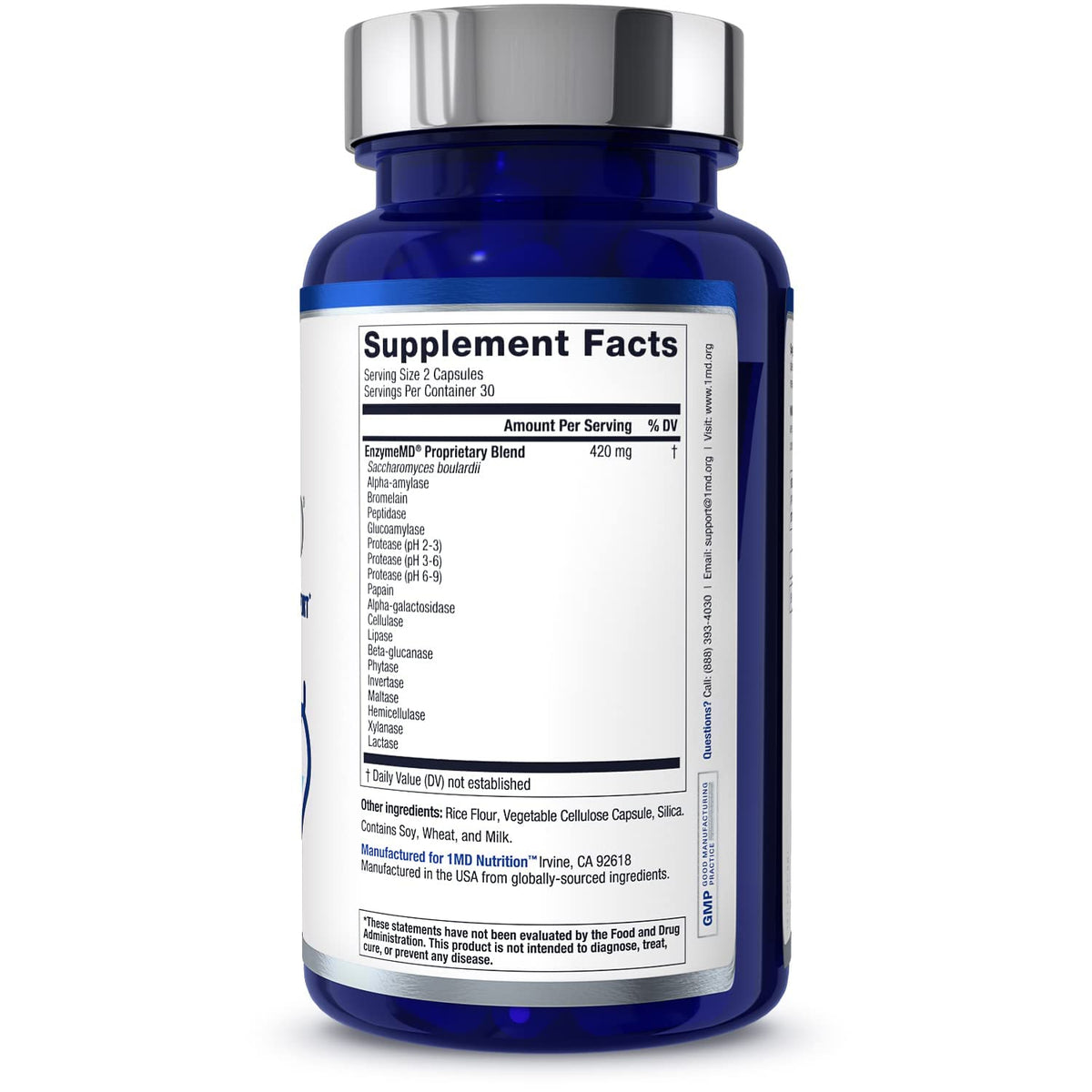 1MD Nutrition EnzymeMD - Digestive Enzymes Supplement - Doctor Formulated | 18 Plant-Based Enzymes - Gas & Bloating Support | 60 Capsules - PrimeBioHealth - canada supplements