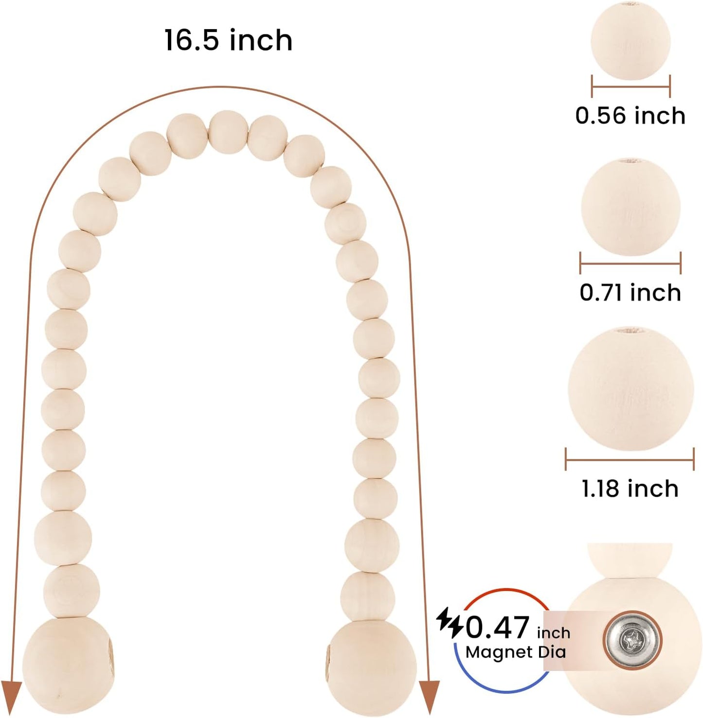 KLOGTSIND Magnetic Curtain Tiebacks, Curtain Tie Backs for Curtains 4 Pack, Wood Bead Curtain Tiebacks