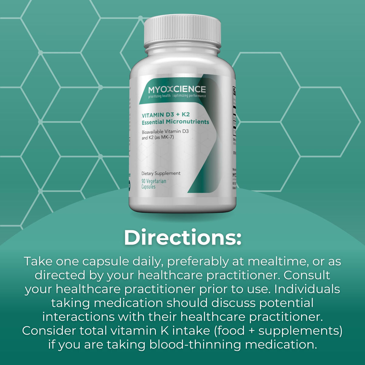 MYOXCIENCE Vitamin D3 + K2 Essential Micronutrients | Vitamin D3 5,000 IU | Vitamin K2 as MK-7 90 mcg (90 Vegetarian Capsules) MYOXCIENCE buy supplements Au