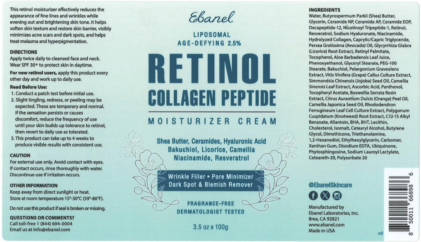 Ebanel 30% AHA 2% BHA Chemical Peel & 2.5% Retinol Cream Moisturizer for Face - Removes Acne Scars, Dark Spots, Wrinkles & Brightens Skin