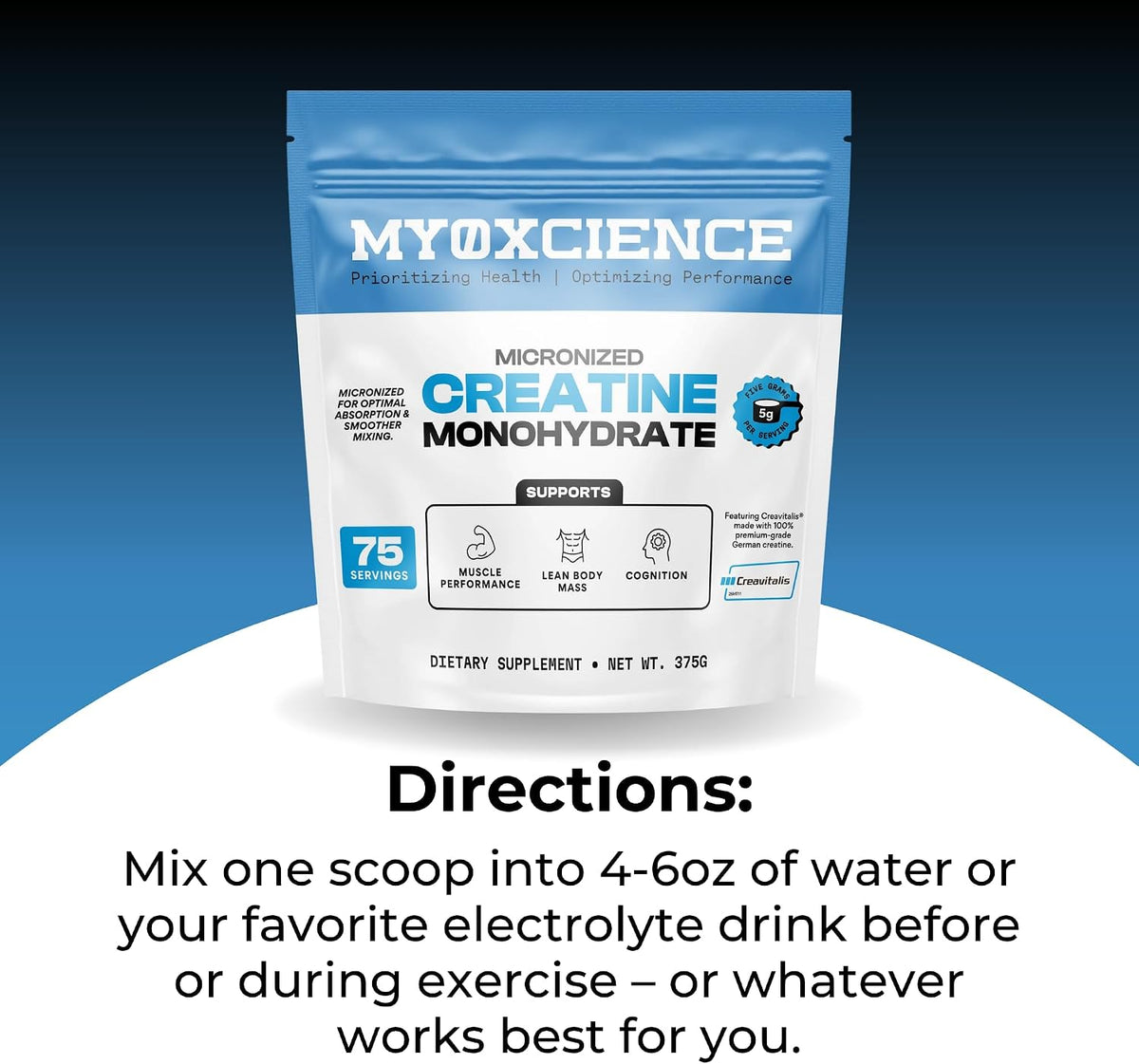 MYOXCIENCE Micronized Creavitalis Creatine | The World’s Purest Micronized Form of Creatine Monohydrate | Supports Muscle Performance, Lean Body Mass, & Cognition | 75 Servings