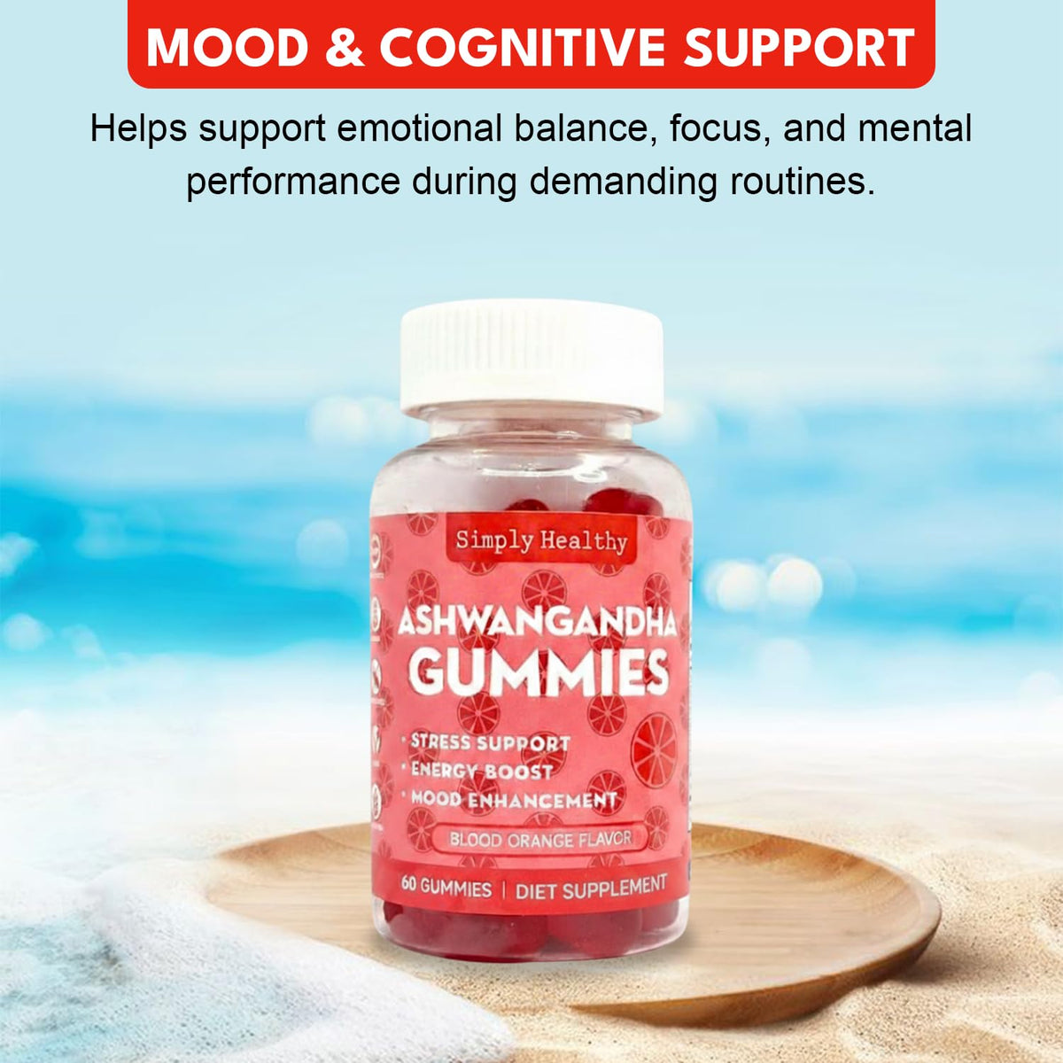 Simply Healthy Premium Ashwagandha Gummies, Stress Support with Blood Orange Flavor, Vegan, Easy to Chew, Daily Aid, Energy Booster, Mood Enhancer, for Both Men and Women, 60 Gummies Simply Healthy buy supplements Au