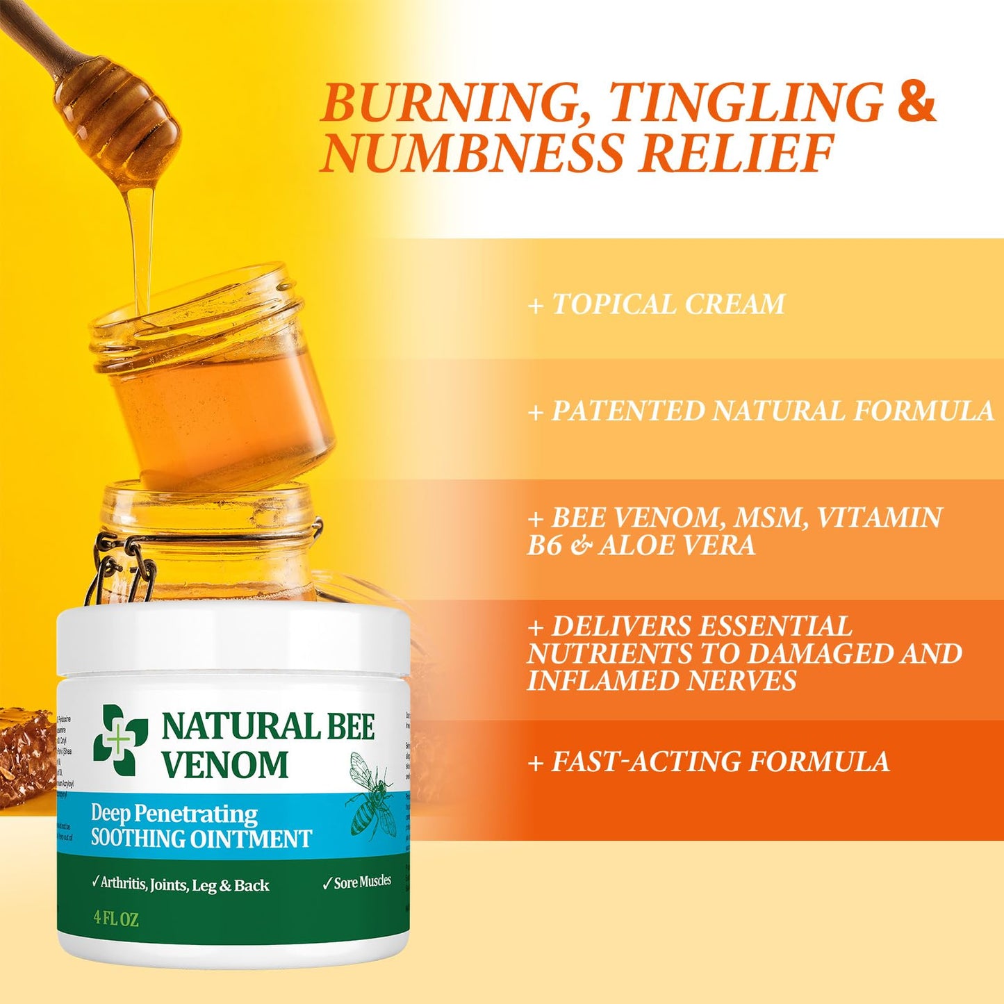PIBIOOMAP Oringal Natural Bee Venom Serum Joint & Muscle & Bone Cream, Fast Acting, Relief Back, Shoulder, Back, Neck, Hands, Elbows, Feet, Leg, Knees, Ankle, for Adults, Elderly PIBIOOMAPBuy Supplements Australia