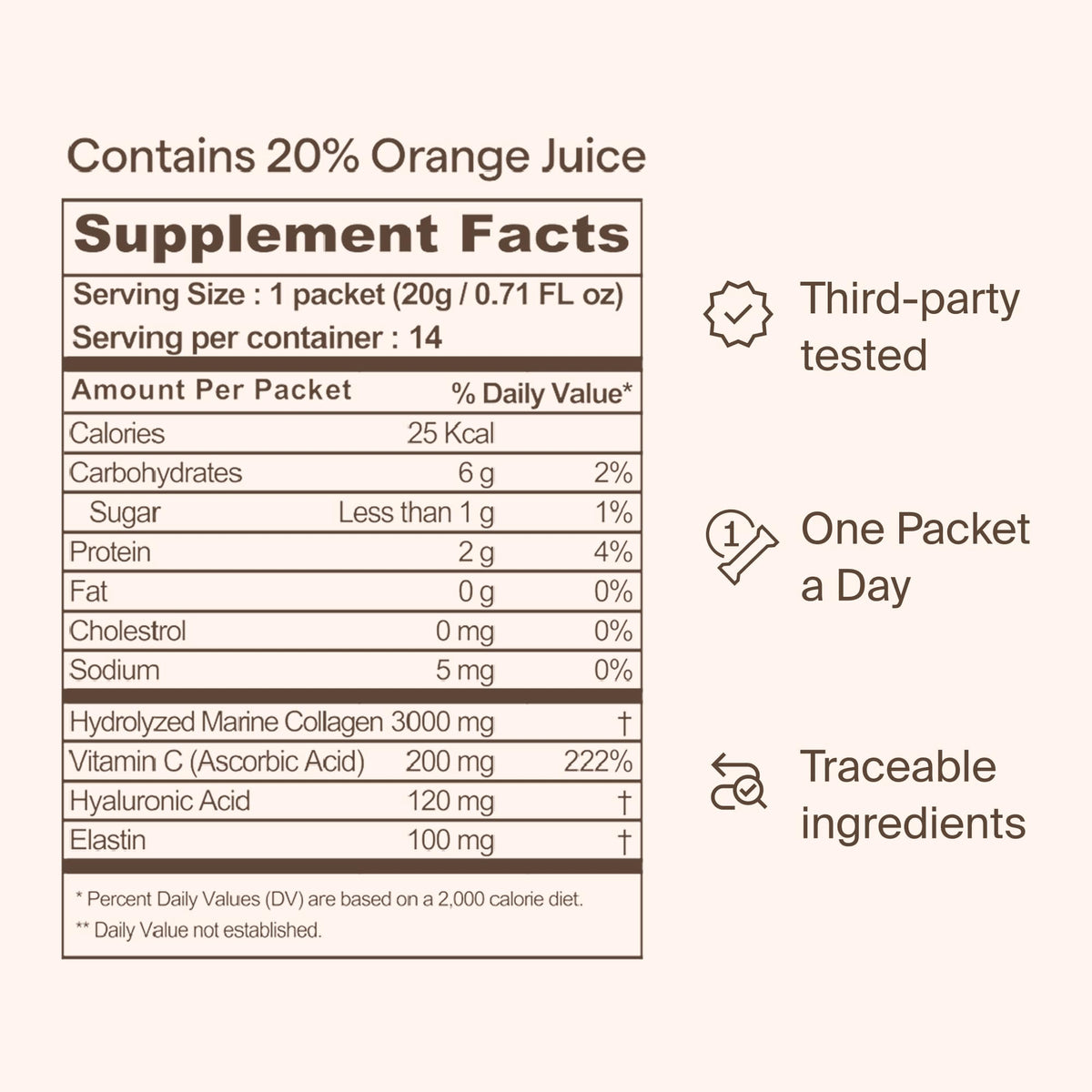 Ownist Triple Collagen Liquid Packets On-The-Go - Peptides with Hydrolyzed Marine Collagen, Elastin, Hyaluronic Acid and Vitamin for Healthy Skin - Orange Flavor - 14 Individual Stick Packs Ownist buy supplements Au