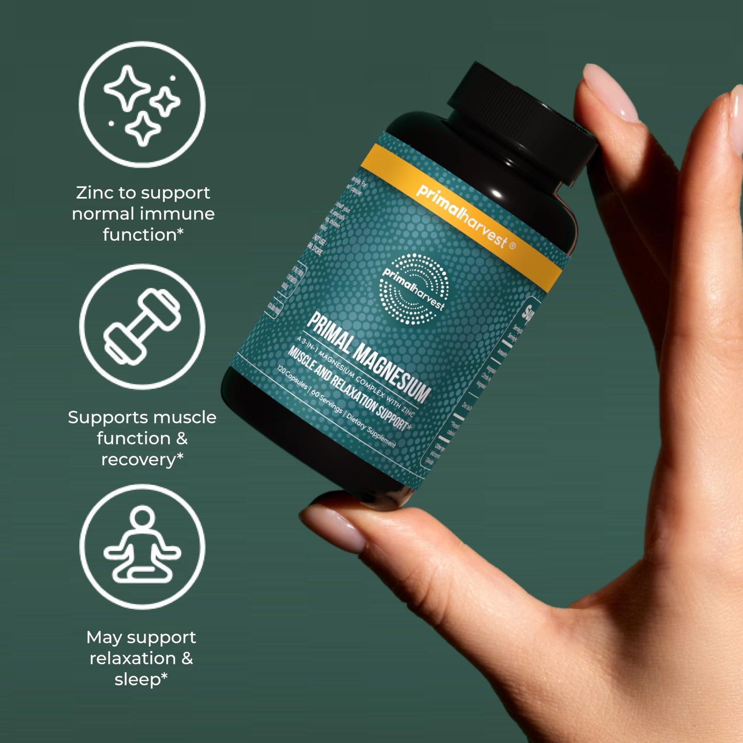 Magnesium Supplement Complex 310mg by Primal Harvest with Magnesium Glycinate, Citrate, Malate, and Zinc 120 Capsules Primal Harvest buy supplements Au