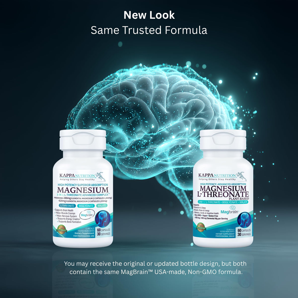 Kappa Nutrition Powered by Magbrain™ Magnesium L-Threonate Plant-Based, 60 Vegan Capsules, 420mg Elemental Magnesium (3 Capsules) from 2,253mg