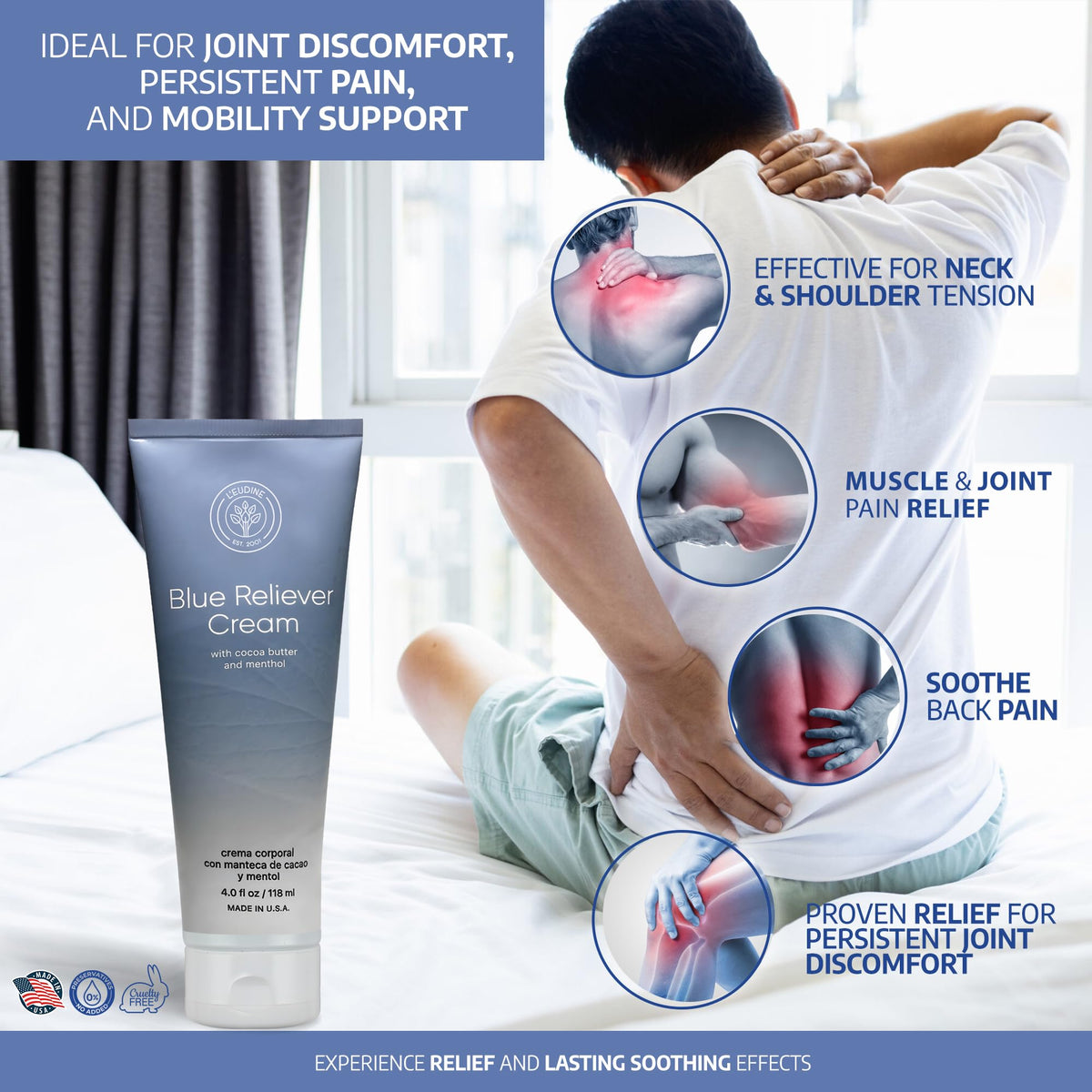 L'EUDINE Blue Reliever Cream – Joint and Muscle Therapy, Body Cream with Cocoa Butter and Menthol L'eudineBuy Supplements Australia