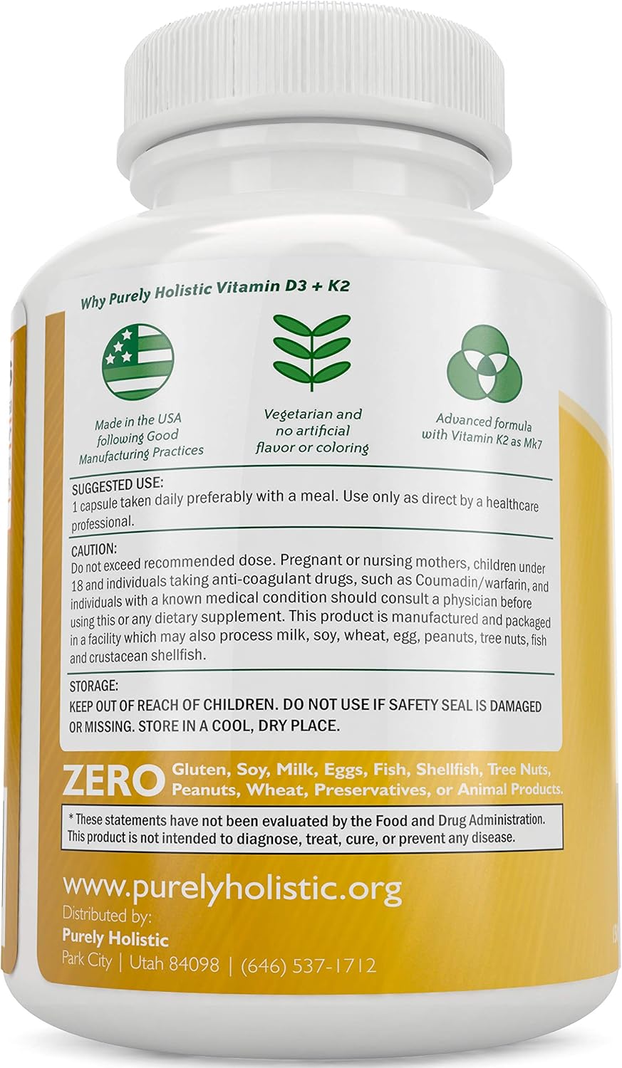 Purely Holistic Calcium Citrate Complex 1000mg + Vitamin D3 125mcg K2 MK7 90mcg - 365 Vegan Capsules + 150 Vegetarian Capsules Bundle - Made in USA
