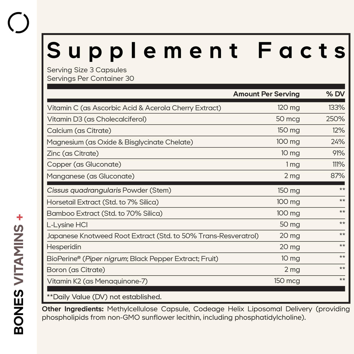Codeage Bones Vitamins+ - Vitamin D3 & K2, Vitamin C, Calcium, Magnesium, Zinc, Hesperidin, L-Lysine, Manganese, Bamboo, Horsetail, Cissus, Boron, Trans-Resveratrol, Non-GMO Supplement - 90 Capsules CodeageBuy Supplements Australia