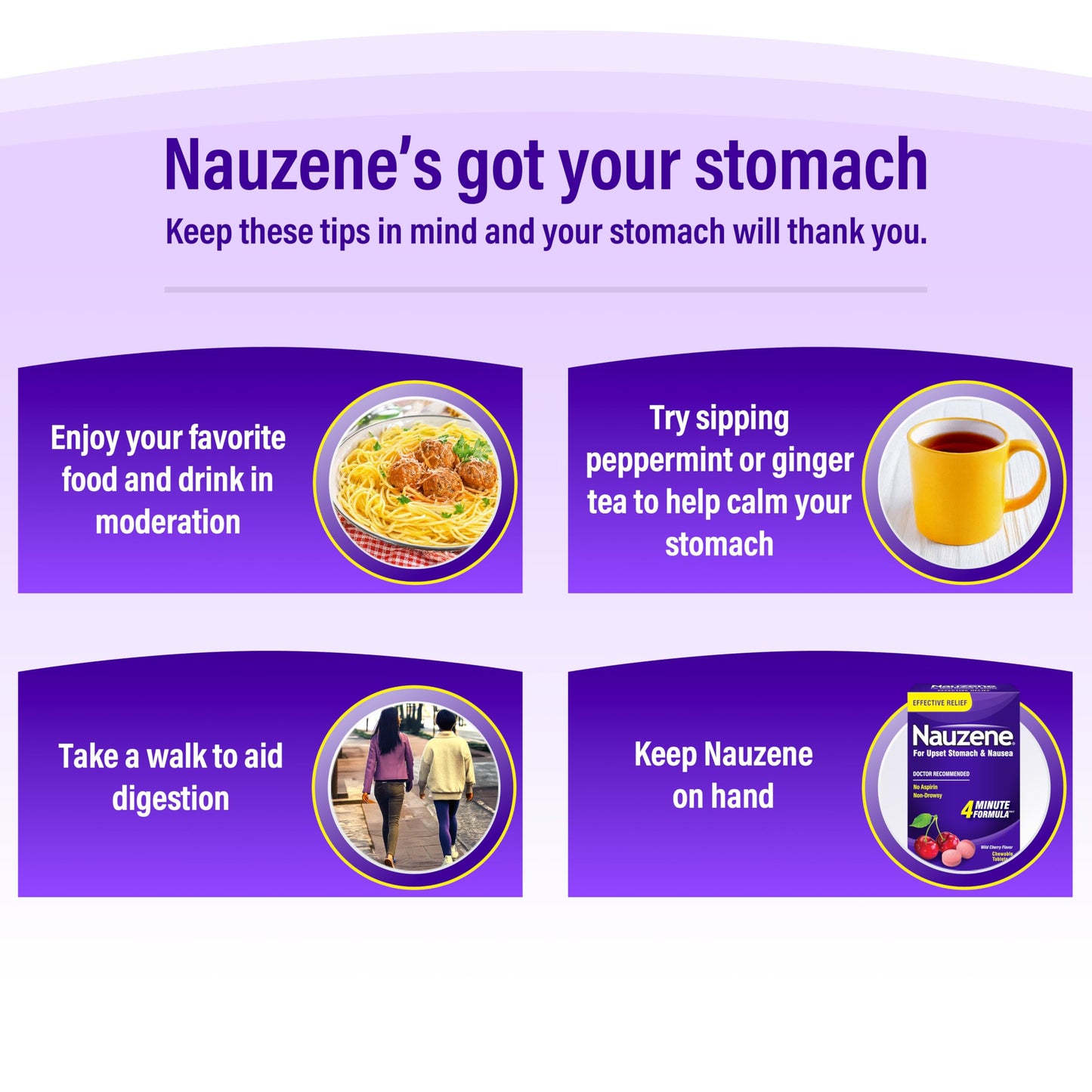 Nauzene Non-Drowsy Upset Stomach & Nausea Relief Chewable Tablets | 4-Minute Formula | Doctor Recommended | Wild Cherry Flavor | 56 Count Nauzene buy supplements Au