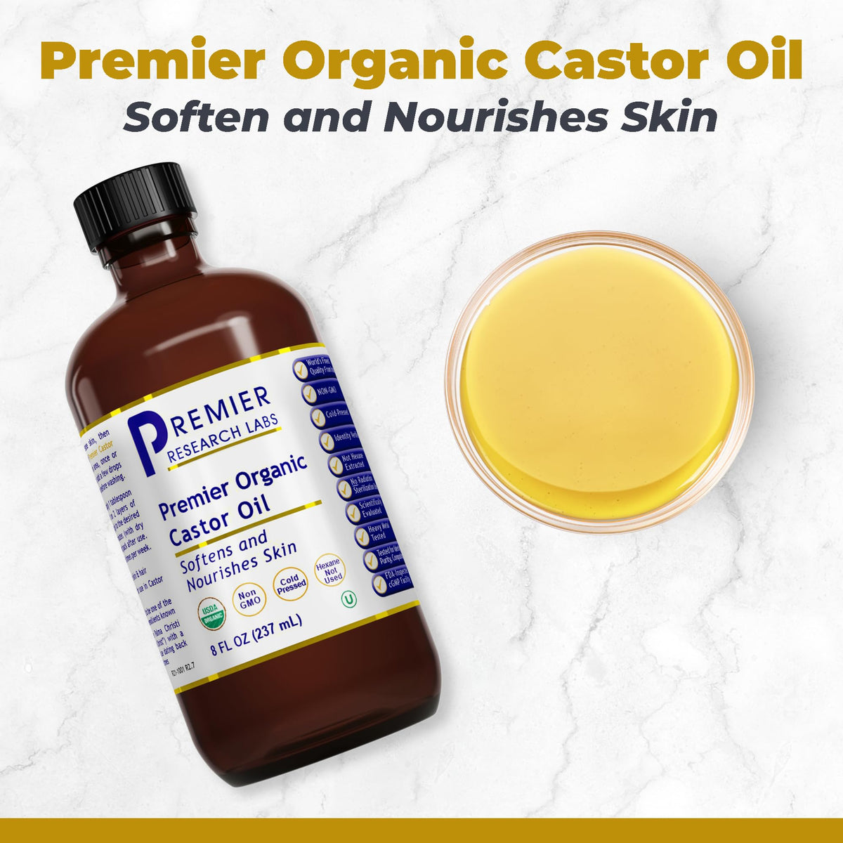Premier Research Labs Organic Castor Oil for Face - Cold Pressed 100% Pure Castor Oil for Hair Growth, Skin & Body, Hexane Free - 8 Oz Bottle Premier Research LabsBuy Supplements Australia