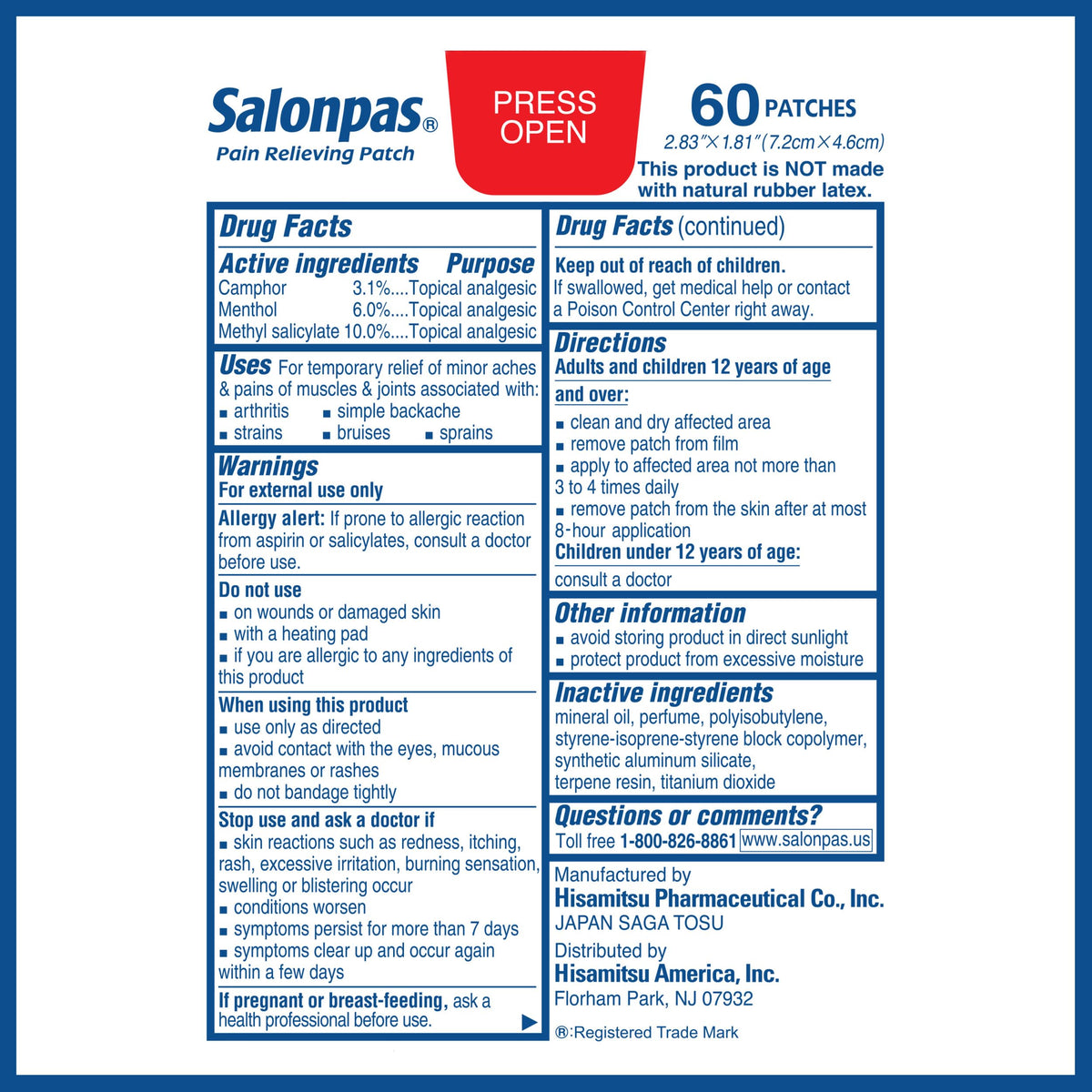 Salonpas Pain Relieving Patch for Back, Neck, Shoulder, Knee Pain and Muscle Soreness - 8 Hour Pain Relief - 60 Count Salonpas buy supplements Au