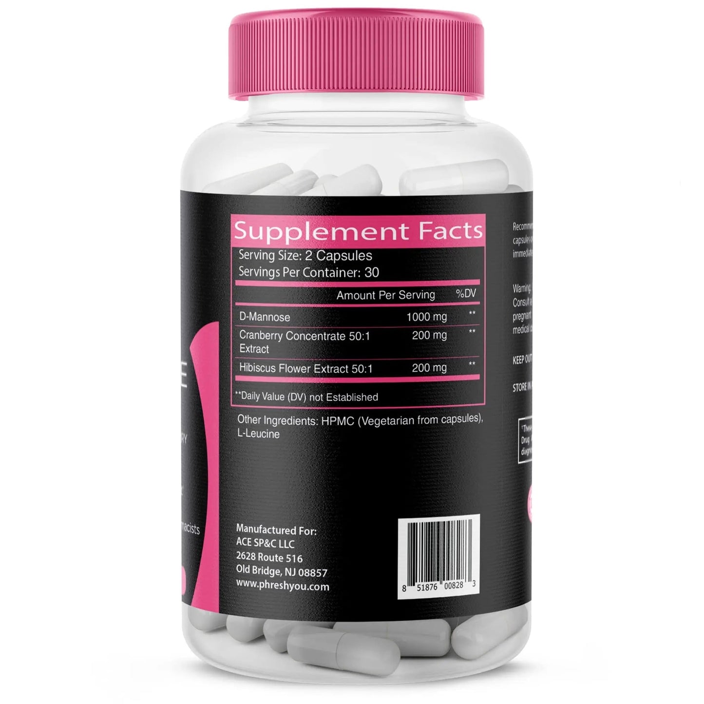ACE NUTRITION pHresh D-Mannose with Cranberry Capsules for Women and Men, Maximum Strength 1000 mg Per Serving - Supports: Urinary Tract Health - Made in The USA - PrimeBioHealth - canada supplements