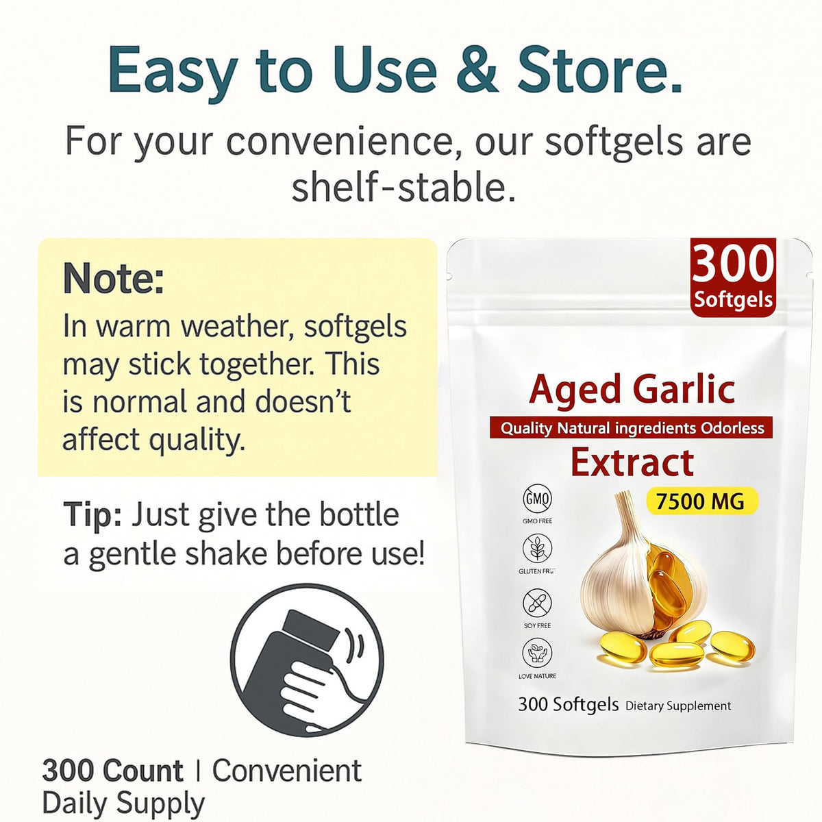 Aged Garlic Extract – 300 Count Odorless Garlic Supplement for Heart & Immune Support – Non-GMO, All-Natural Softgels, 2-Year Matured for Antioxidant Wellness (1) - PrimeBioHealth - canada supplements