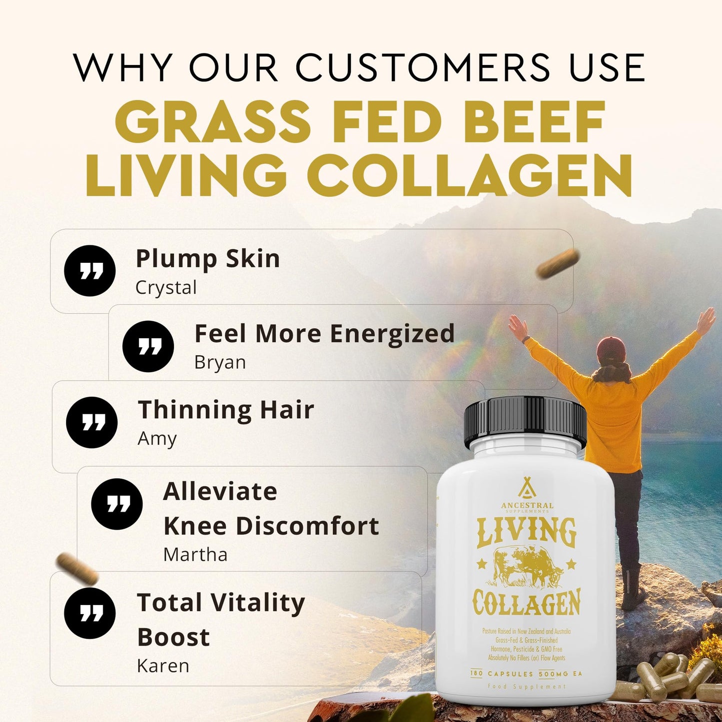 Ancestral Supplements Grass Fed Beef Living Collagen Nutritional Powder Supplement, 3000mg, Promotes Healthier, Younger Looking Skin, Hair - PrimeBioHealth - canada supplements