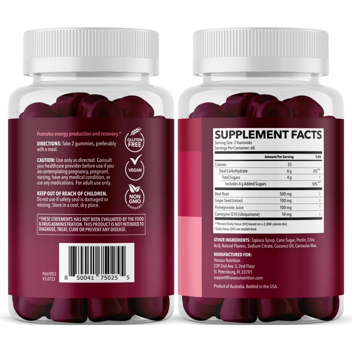 Beet Root Gummies with COQ10 & Pomegranate - Nitric Oxide Supplement for Men and Women - Beetroot for Endurance, Performance, Recovery - Vegan, Non-GMO, Gluten Free - PrimeBioHealth - canada supplements