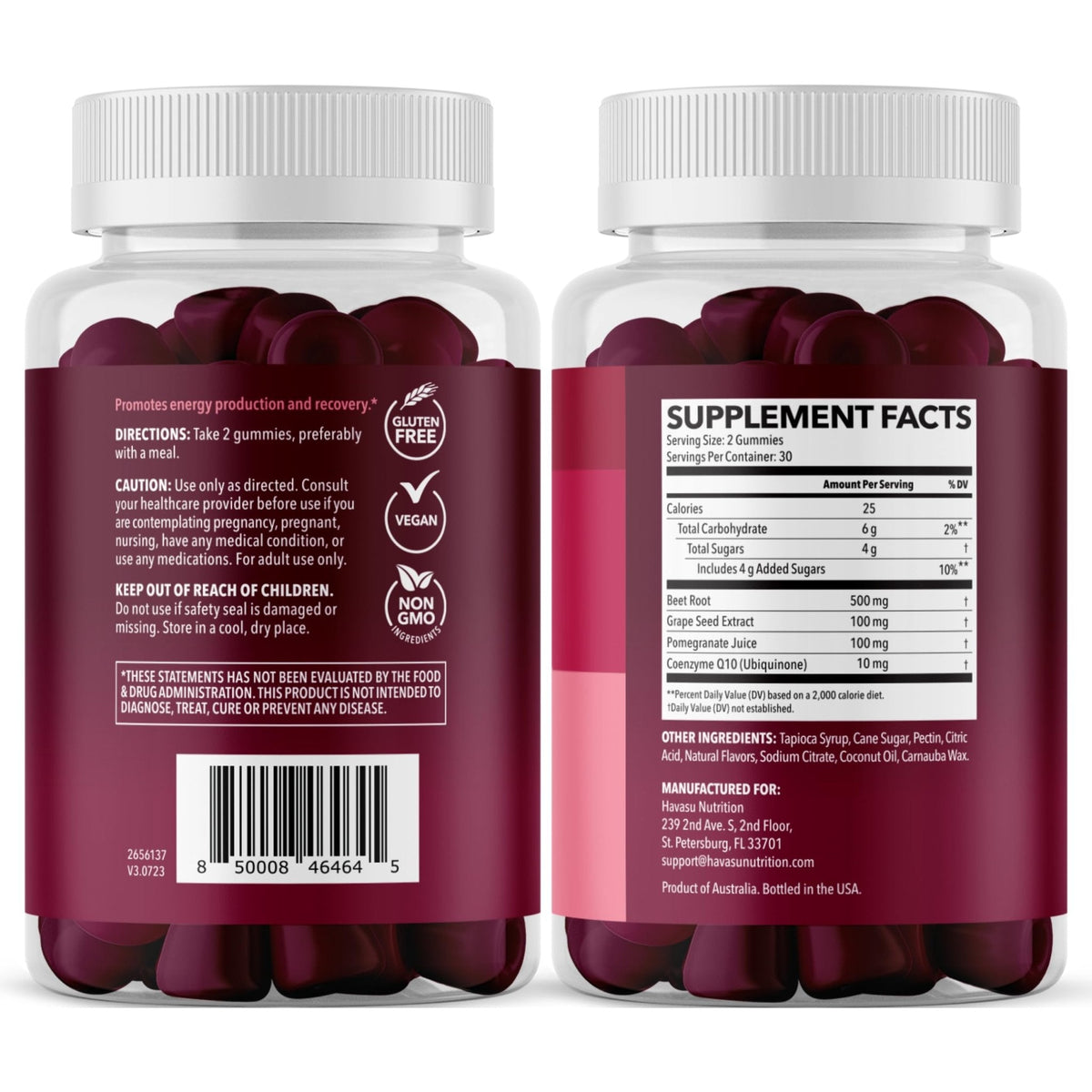Beet Root Gummies with COQ10 & Pomegranate - Nitric Oxide Supplement for Men and Women - Beetroot for Endurance, Performance, Recovery - Vegan, Non-GMO, Gluten Free - PrimeBioHealth - canada supplements