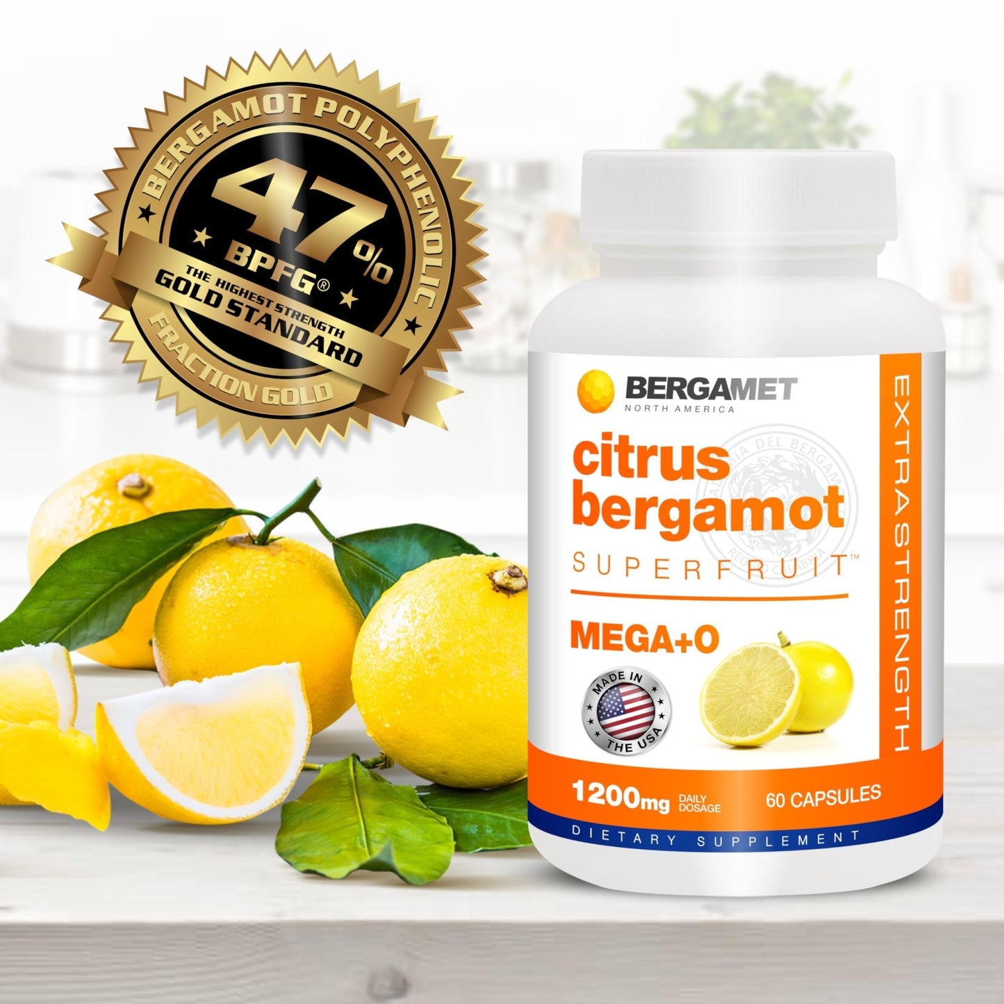 BergaMet Citrus Bergamot Supplement, 170:1 Extract, 1200mg per Serving, 80% Polyphenols, Italian Citrus Bergamot Supplement, - PrimeBioHealth - canada supplements