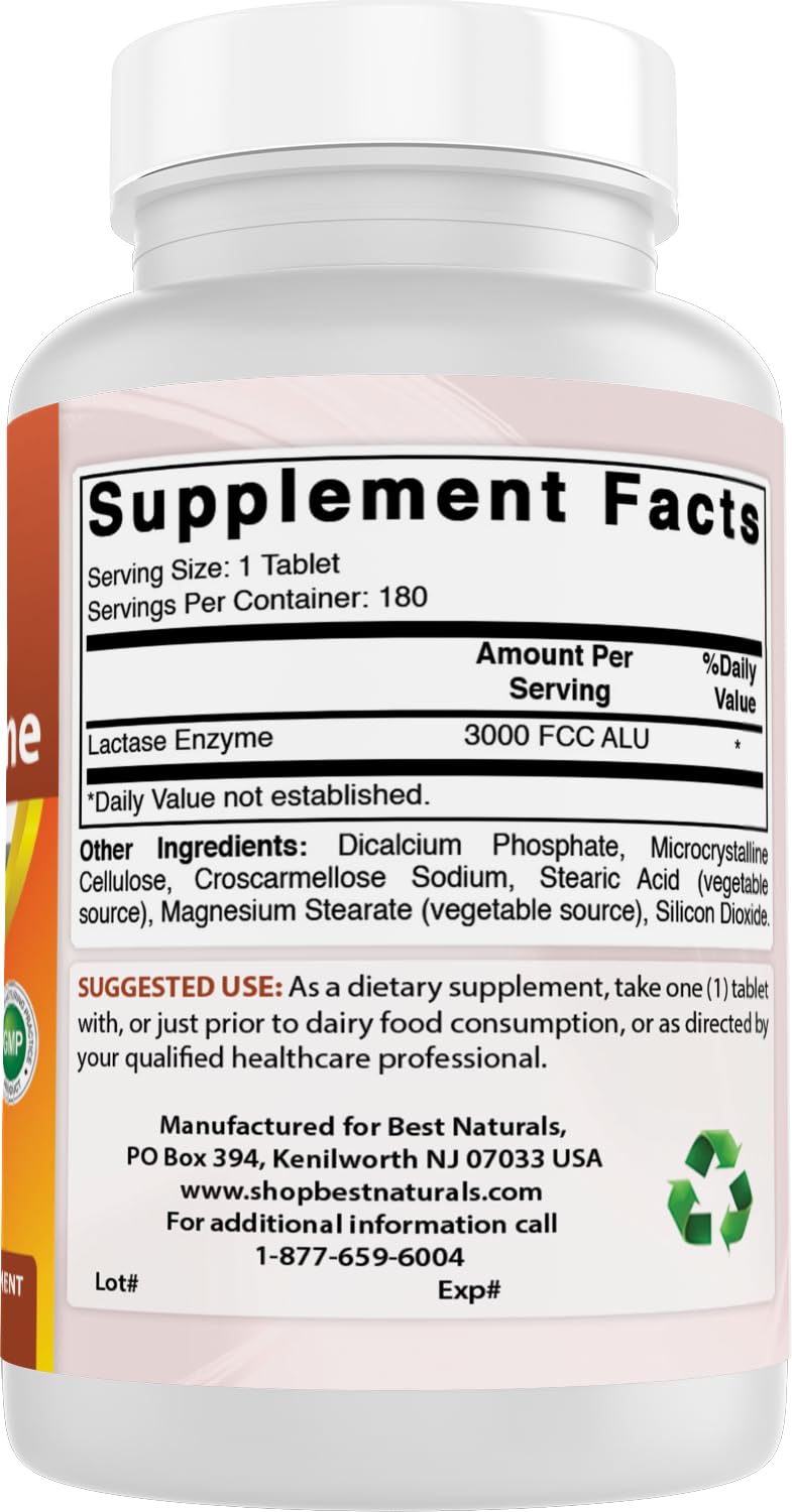 Best Naturals Fast Acting Lactase Enzyme Tablet, 3000 Fcc Alu, 180 Count - PrimeBioHealth - canada supplements