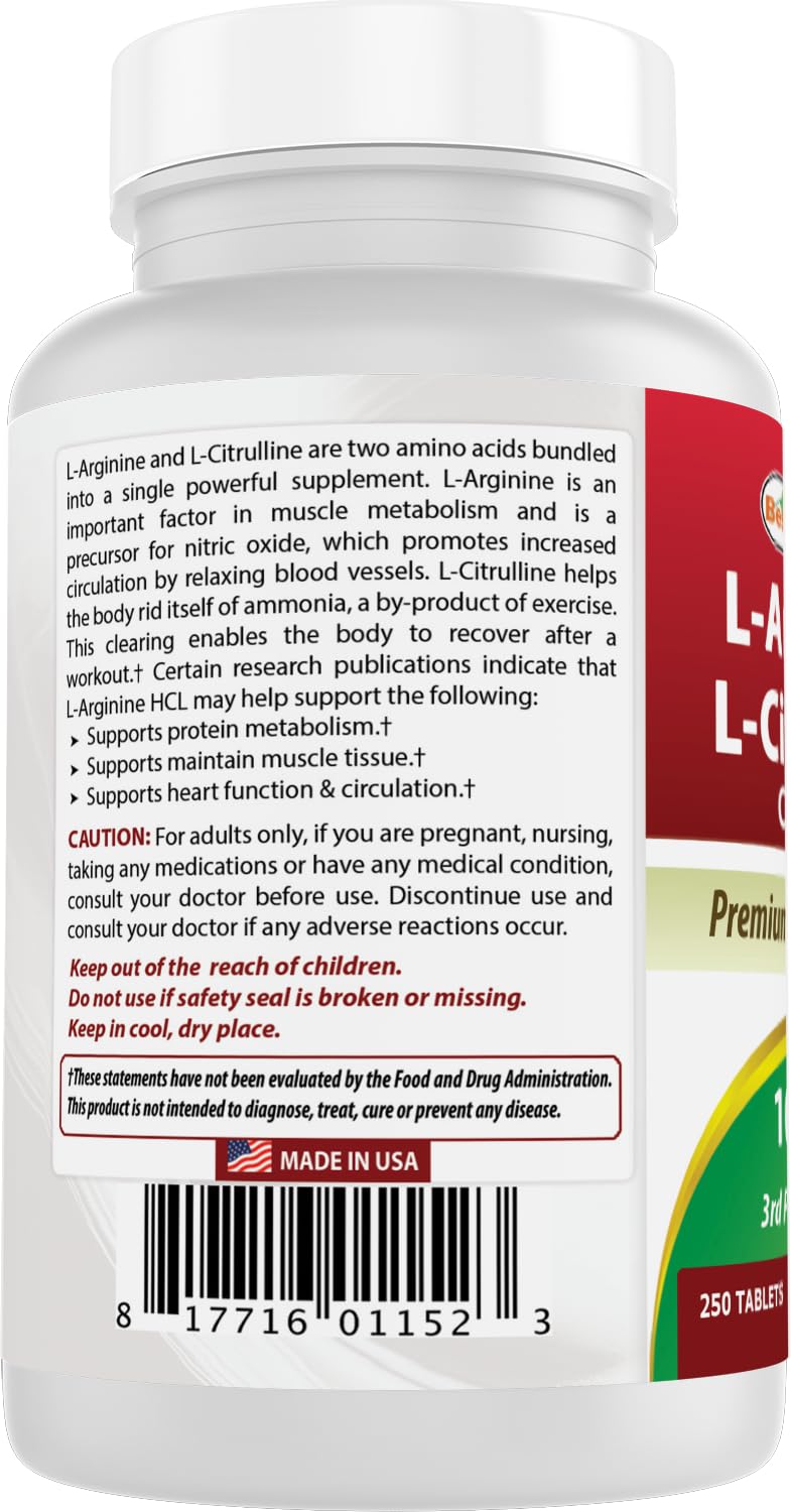 Best Naturals L-Arginine L-Citruline Complex Tablets, 250 Count - PrimeBioHealth - canada supplements