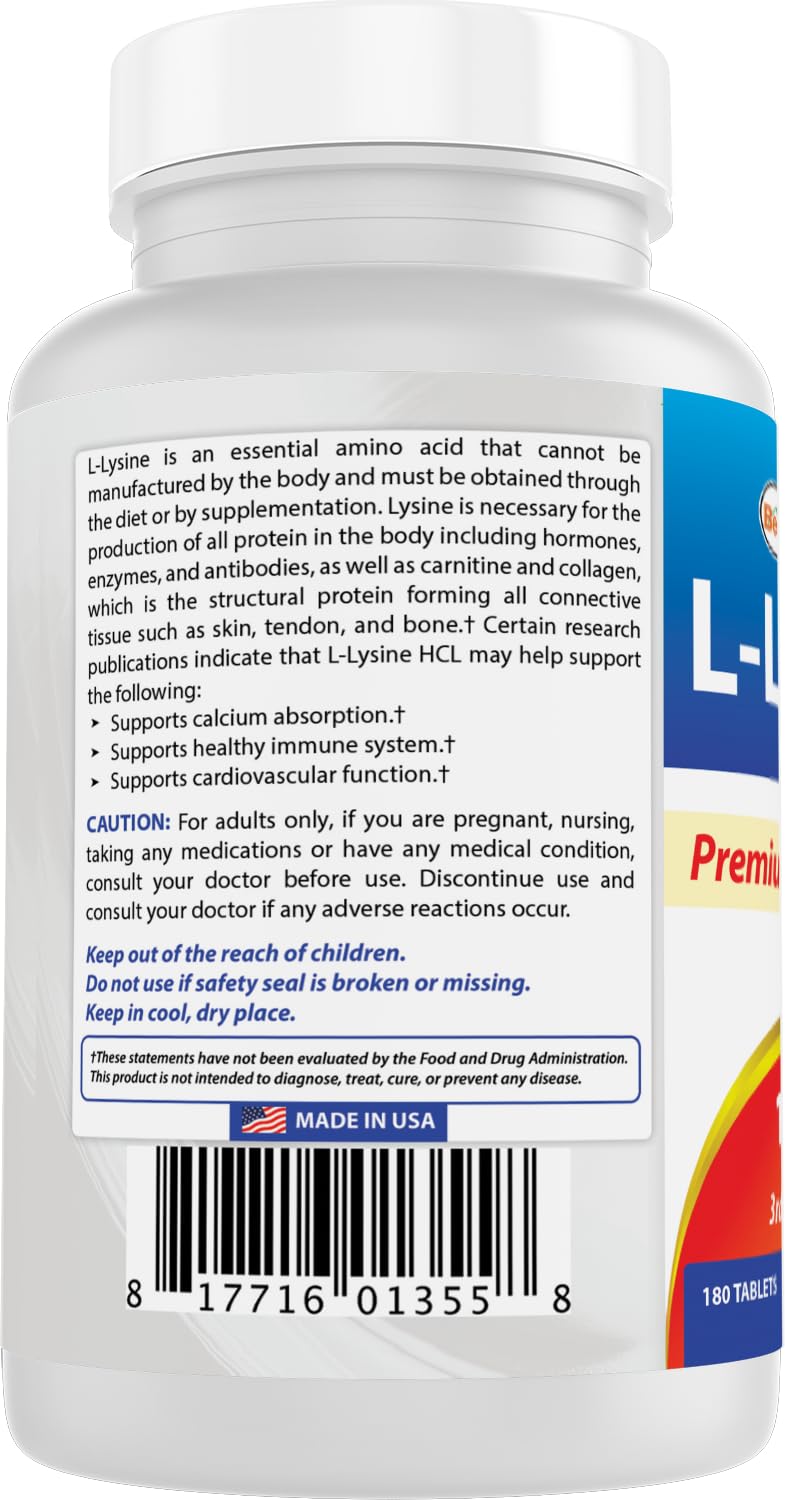 Best Naturals L-Lysine 1000mg 180 Tablets - Double Strength Lysine for stronger immune health & cold sores - PrimeBioHealth - canada supplements