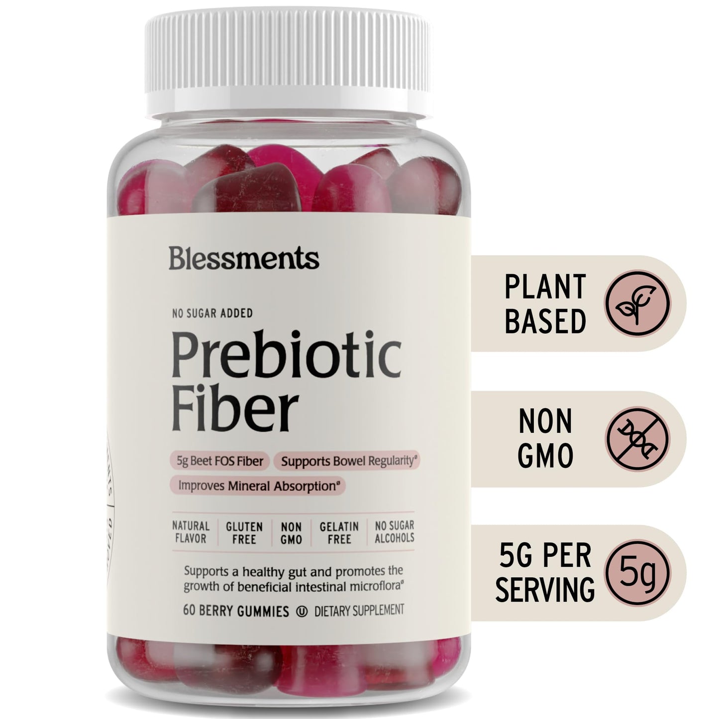 Blessments - Prebiotic Fiber Gummies for Adults & Kids with No Added Sugar- 5g (60 Count-2 Pack) High Fiber Supplement Gummies - Vegan - Keto Friendly - PrimeBioHealth - canada supplements