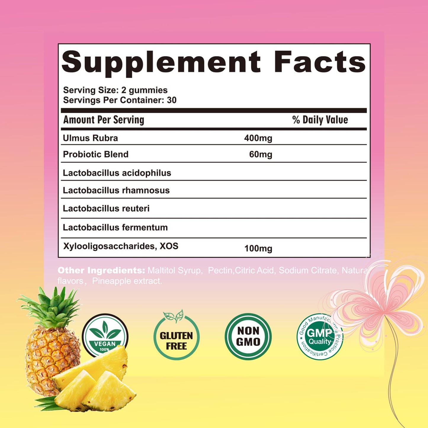 Boasi Women's Probiotics Slippery Elm Gummies,Her Juicy PH Balance,Vaginal Feminine Probiotics Pineapple Gummies,Digestive,Immune Health - PrimeBioHealth - canada supplements