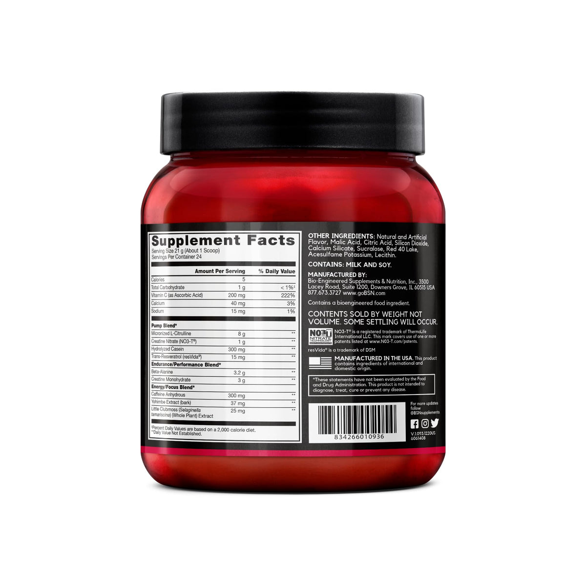 BSN N.O.-XPLODE Vaso Pre Workout Powder with 8g of L-Citrulline and 3.2g Beta-Alanine and Energy, Flavor: Cherry Bomb, 24 Servings - PrimeBioHealth - canada supplements