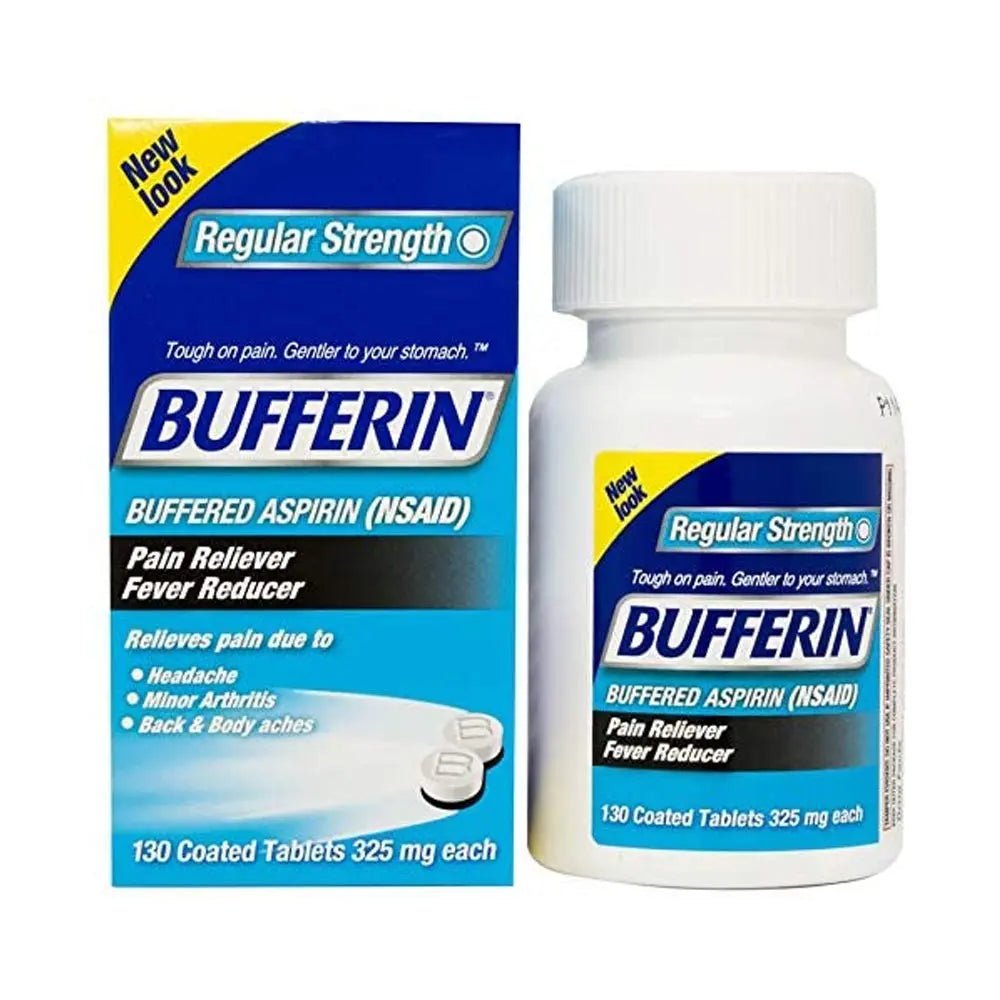 Bufferin Buffered Aspirin (NSAID) Coated Tablets Pain Reliever/Fever Reducer 130 ea (Pack of 3) - PrimeBioHealth - canada supplements