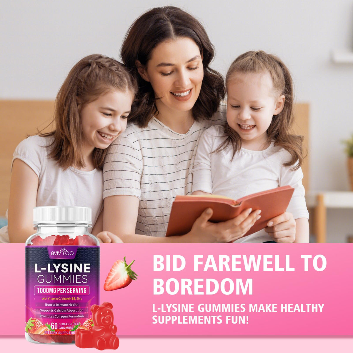 BVIVLOO L-Lysine 1000mg Gummies for Immune Support & Skin Health - High Potency Vegan Gummies, Sugar-Free, Natural Berry Flavor, Gluten-Free Chewable Supplement - PrimeBioHealth - canada supplements