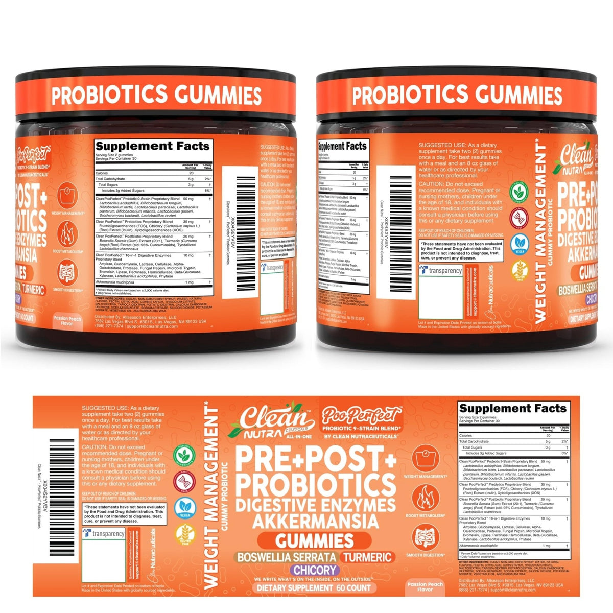 Clean Nutra Prebiotic Postbiotic Digestive Enzymes Gummies with Chicory Root, Boswellia Serrata, Turmeric, and Akkermansia | Pre+Post Probiotics Supplement - PrimeBioHealth - canada supplements