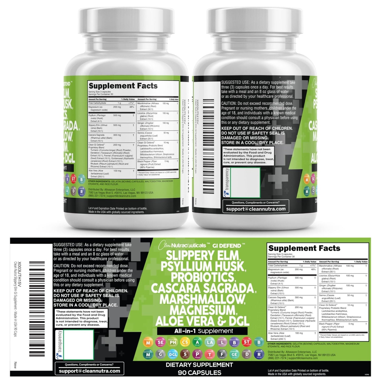 Clean Nutraceuticals Slippery Elm Psyllium Husk Pre Probiotic Digestive Gut Health Supplement with Aloe Vera Cascara Sagrada - PrimeBioHealth - canada supplements