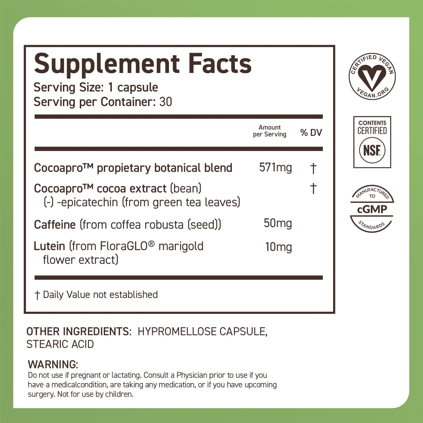CocoaVia Memory & Focus Brain Supplement, 30 Day, Cocoa Flavanol Blend, Lutein, Added Caffeine for Boost. Improve Cognitive Function, Attention, Vegan & Plant Based, 30 Capsules - PrimeBioHealth - canada supplements