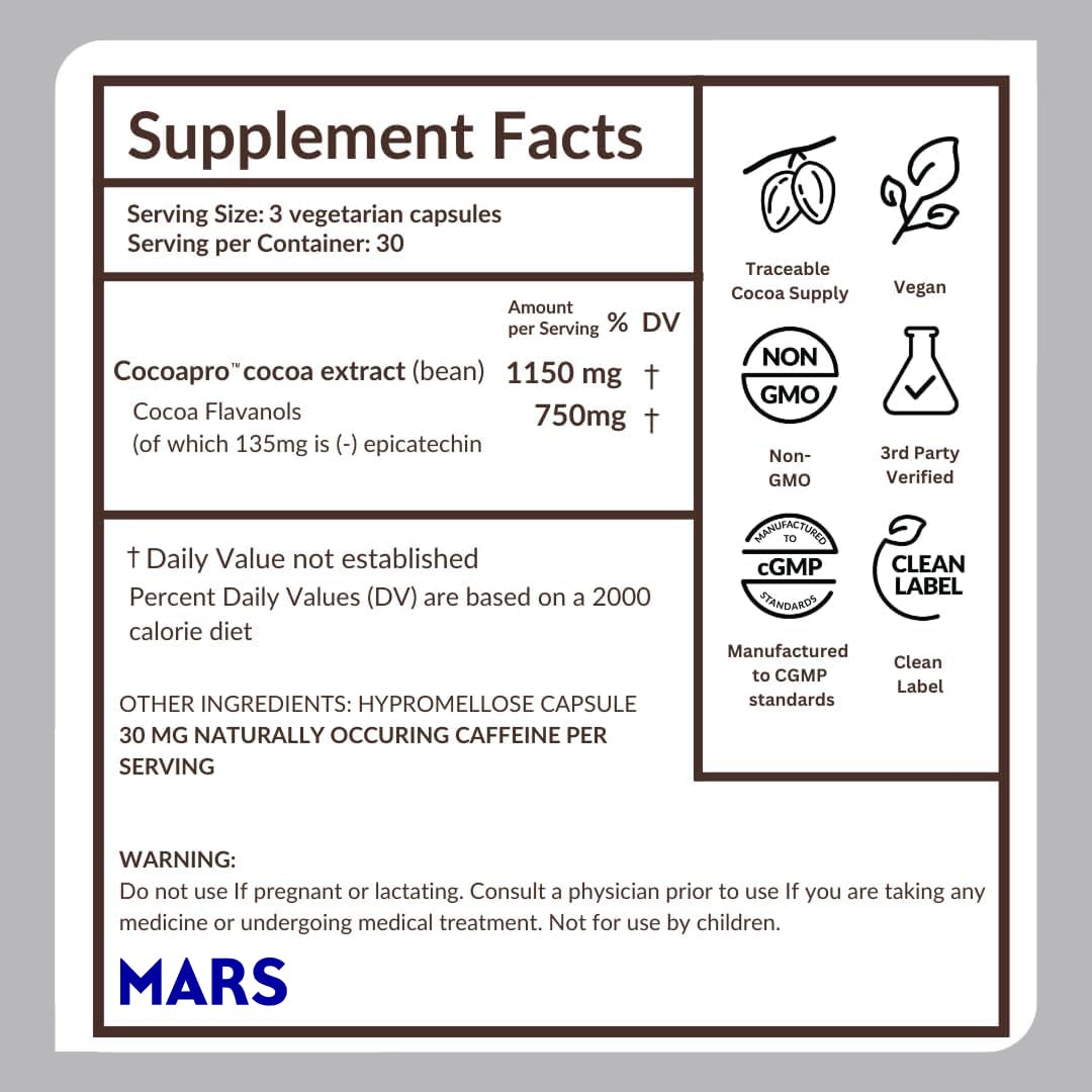 CocoaVia Ultra 750mg Cocoa Flavanols – Heart & Brain Support, Memory & Blood Circulation Booster, High Flavanol Cocoa for Nitric Oxide, Energy & Oxygen Boost - PrimeBioHealth - canada supplements
