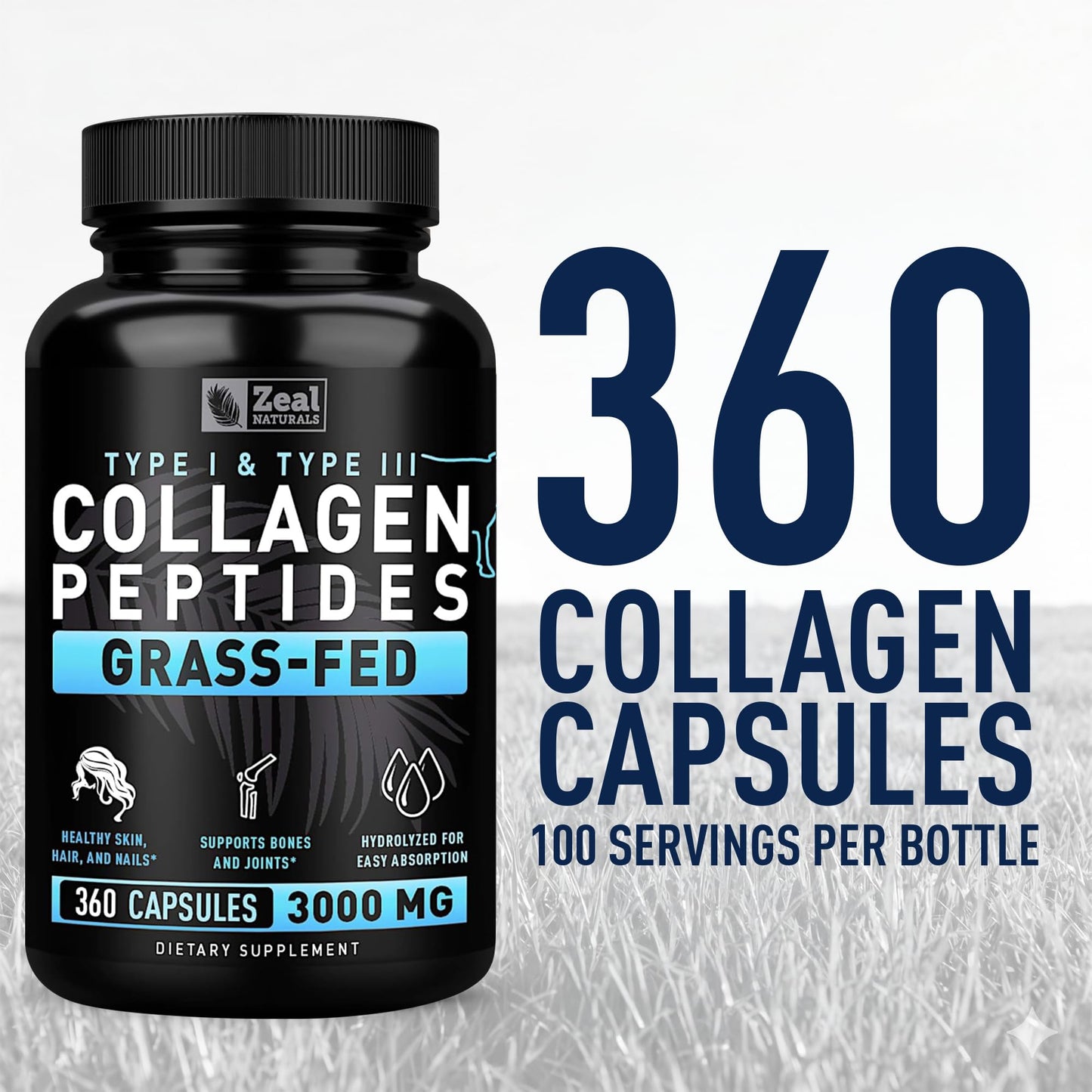 Collagen Peptides Capsules 360 Count - Grass Fed Bovine Hydrolyzed Collagen Pills - Hair, Skin & Nails, Joint Support - Collagen Supplements for Women & Men - PrimeBioHealth - canada supplements