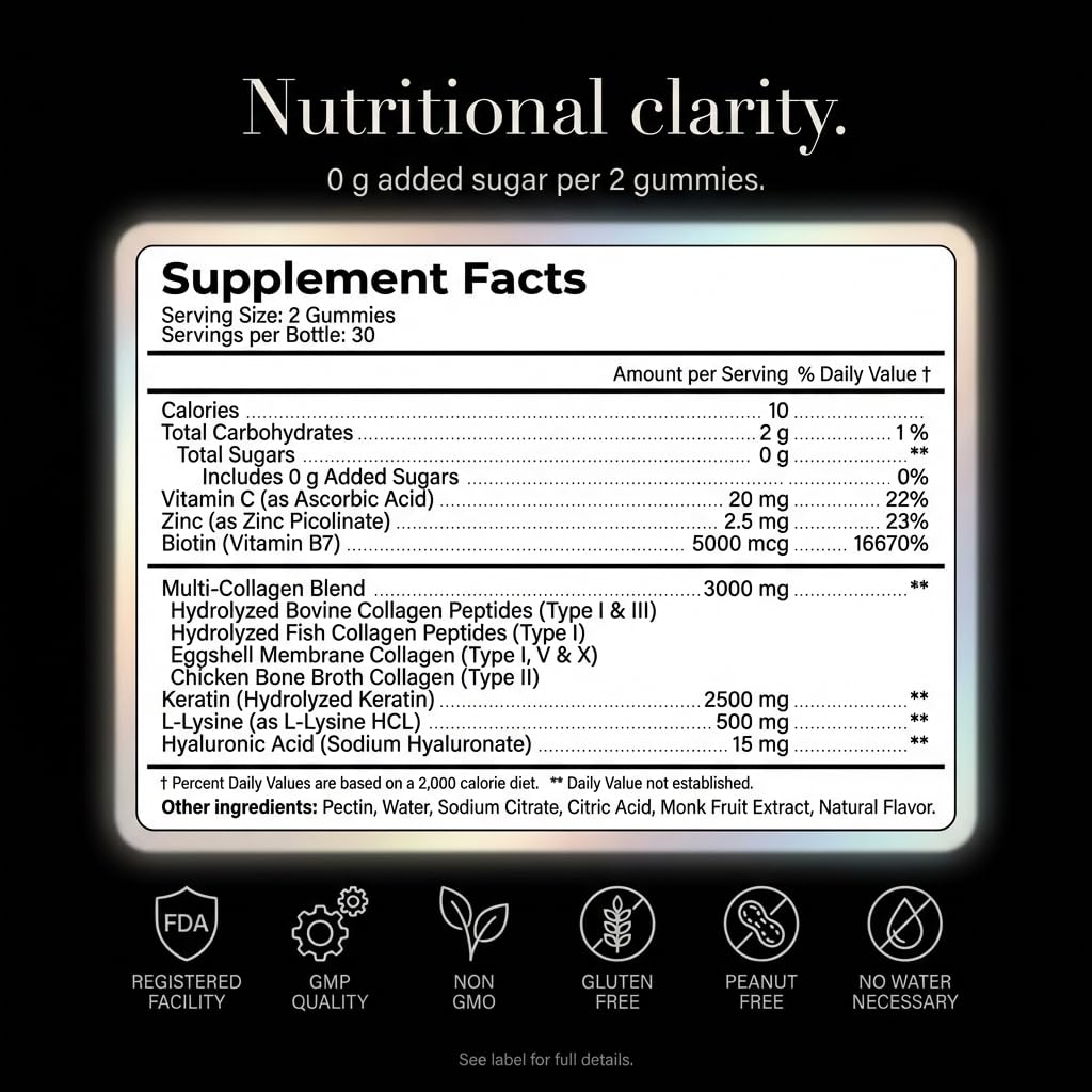 Collagen Peptides Gummies Sugar Free 3000mg Multi Collagen Blend for Hair Skin & Nails Support + 2500mg Keratin + 5000mcg Biotin, Hyaluronic Acid, - PrimeBioHealth - canada supplements