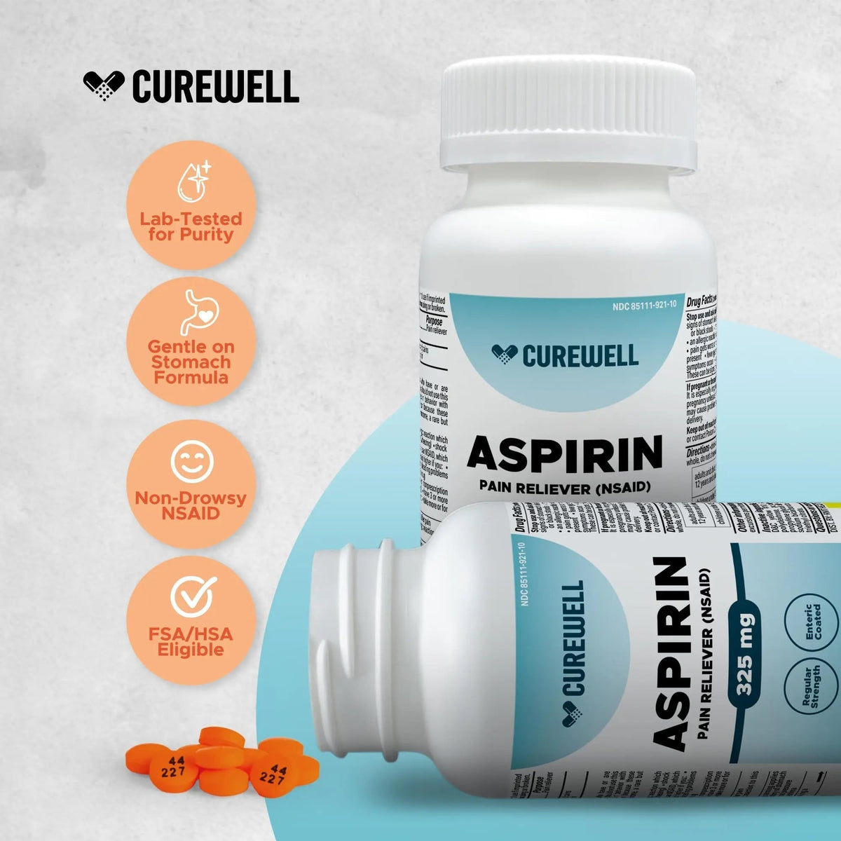 CUREWELL Enteric Coated Aspirin Tablets 325mg (500 Count) NSAID Pain Reliever & Fever Reducer Coated Aspirin for Adults - Regular Strength for Headache Arthritis Menstrual & Muscle Pain - PrimeBioHealth - canada supplements