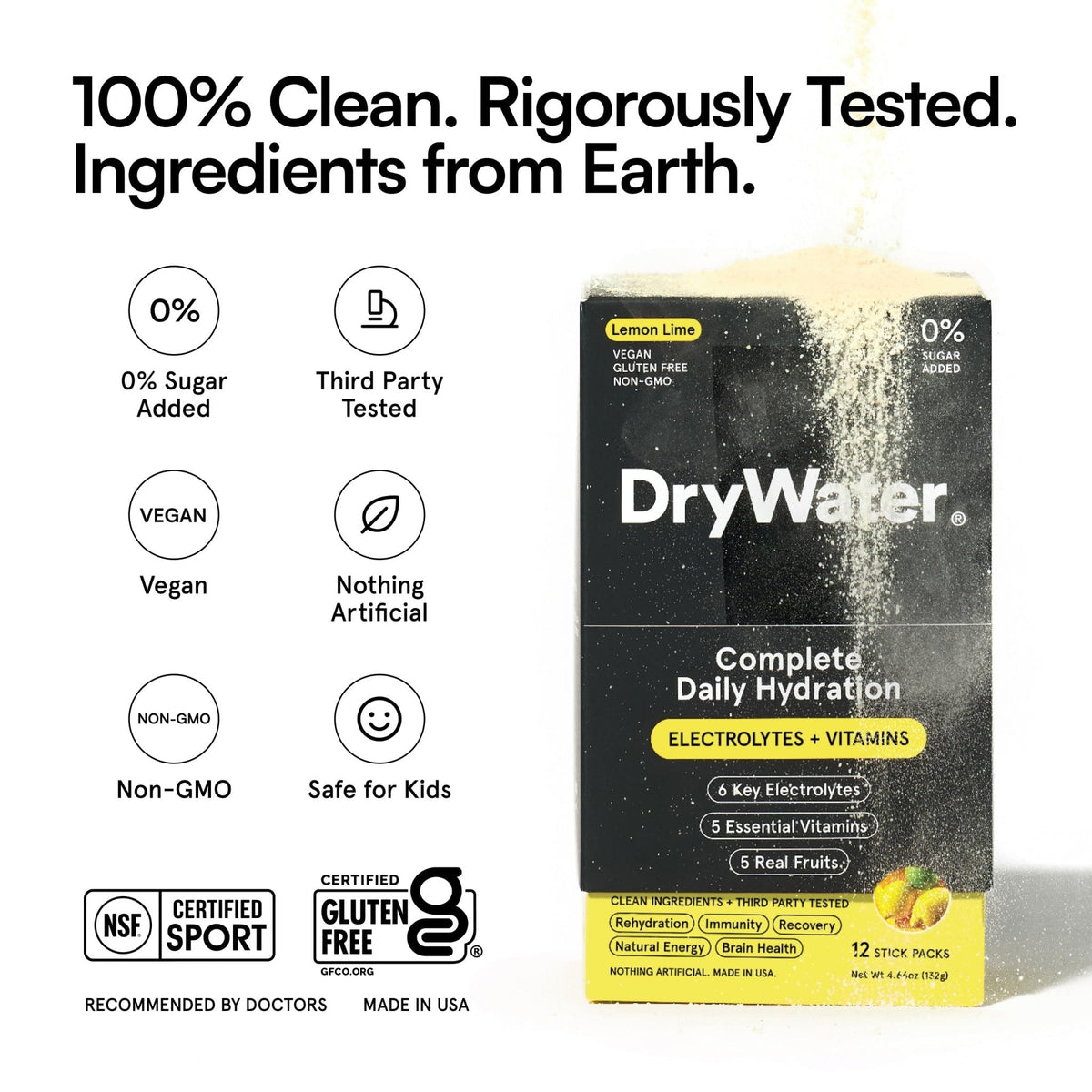 DryWater Electrolyte Powder Packets, Lemon Lime - Hydration Packets Drink Mix with Zero Added Sugar for Rehydration & Energy - 6 Key Electrolytes - PrimeBioHealth - canada supplements