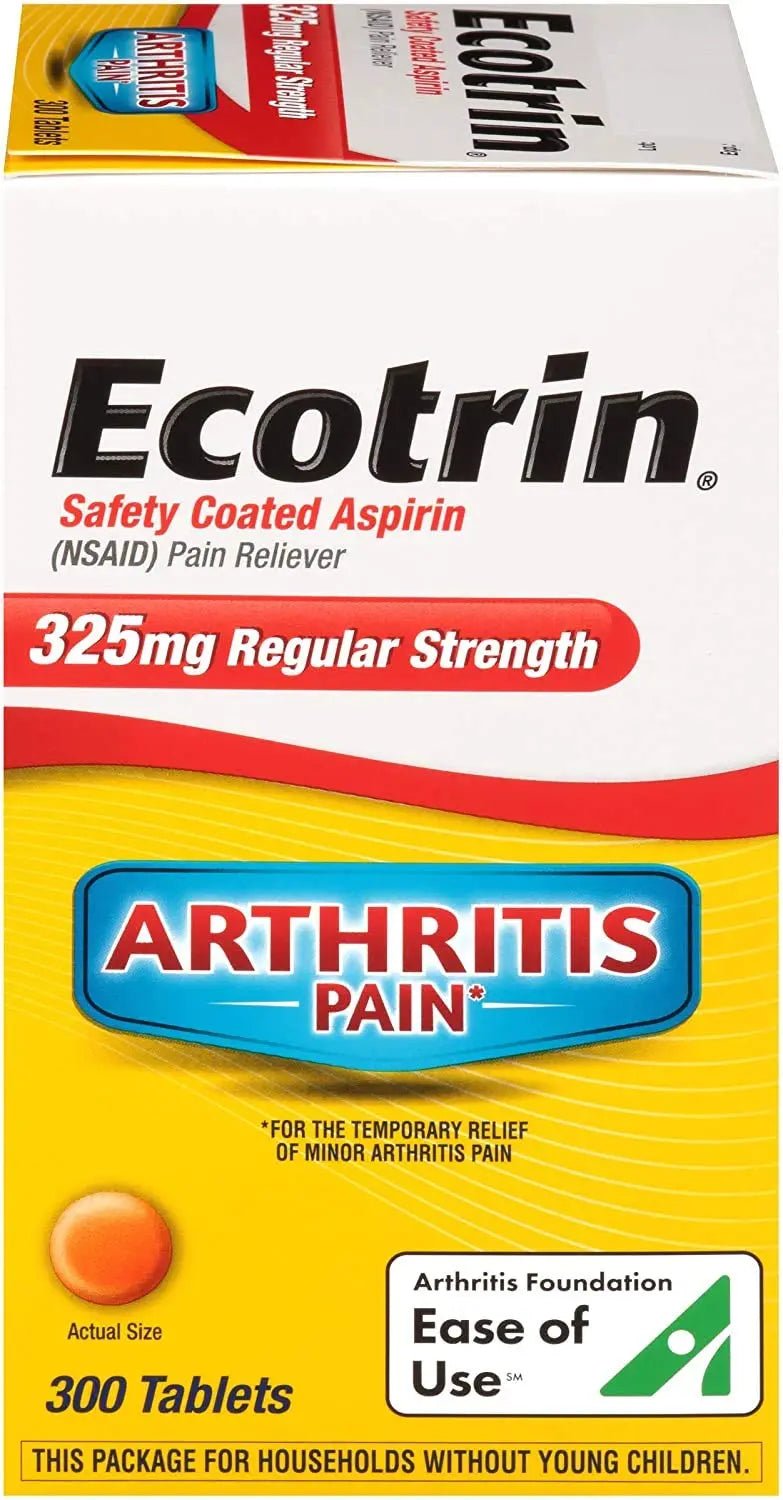 Ecotrin Regular Strength Safety Coated Aspirin | Arthritis Pain | 300 Tablets (2 Pack) - PrimeBioHealth - canada supplements