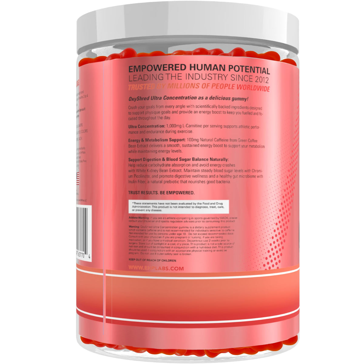 EHP Labs OxyShred Gummies - Pre Workout Gummies & Energy Chews with 100mg Caffeine, L-Carnitine for Thermo & Metabolic Support, All Natural Energy Boost - PrimeBioHealth - canada supplements