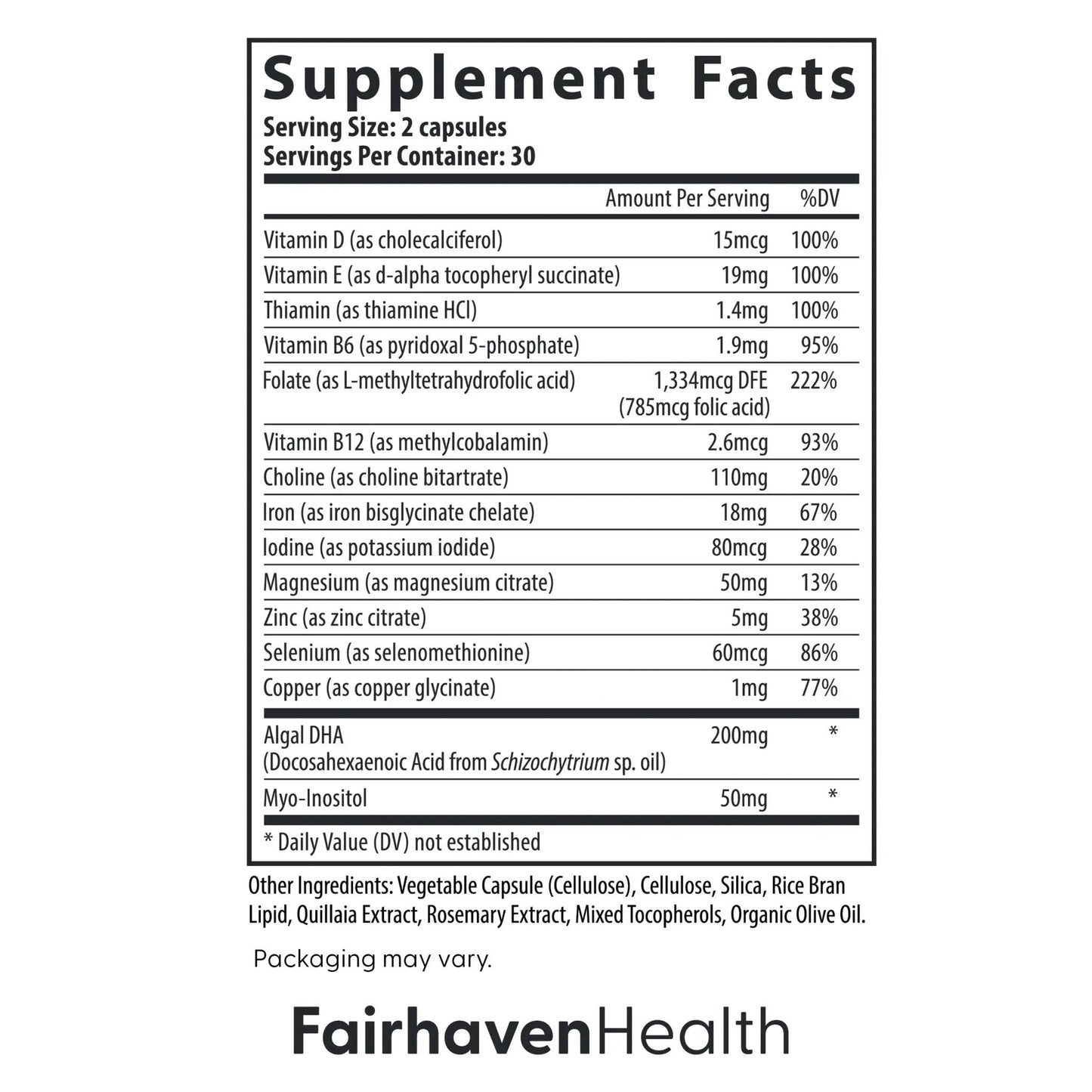 Fairhaven Health Prenatal Multivitamin Essentials with DHA | Prenatal Vitamins + DHA, Choline, Myo-Inositol | - PrimeBioHealth - canada supplements