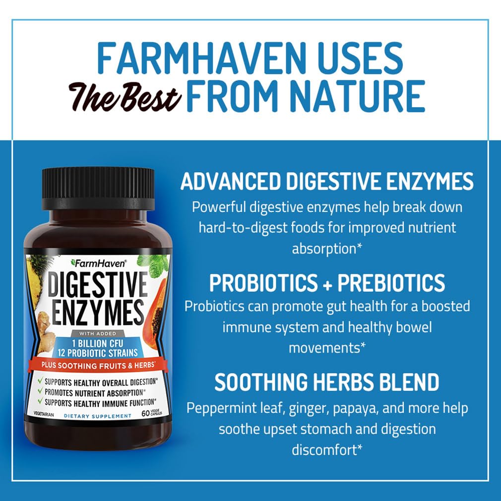 FarmHaven Digestive Enzymes with 18 Probiotics & Herbs | Papaya, Bromelain, Protease & More for Lactose Absorption & Better Digestion | Helps Bloating - PrimeBioHealth - canada supplements