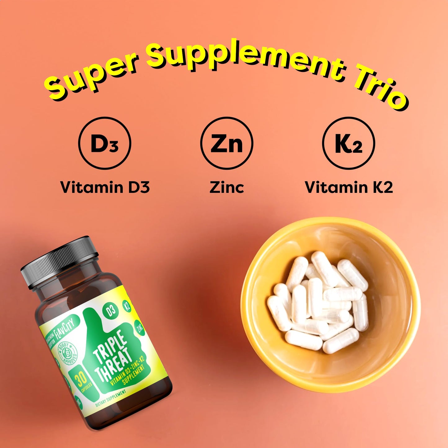 FlavCity Vitamin D3, K2 & Zinc - Triple Threat Supplement - Daily or Seasonal Immune Support - Vitamin D with K2 for Enhanced Absorption - PrimeBioHealth - canada supplements