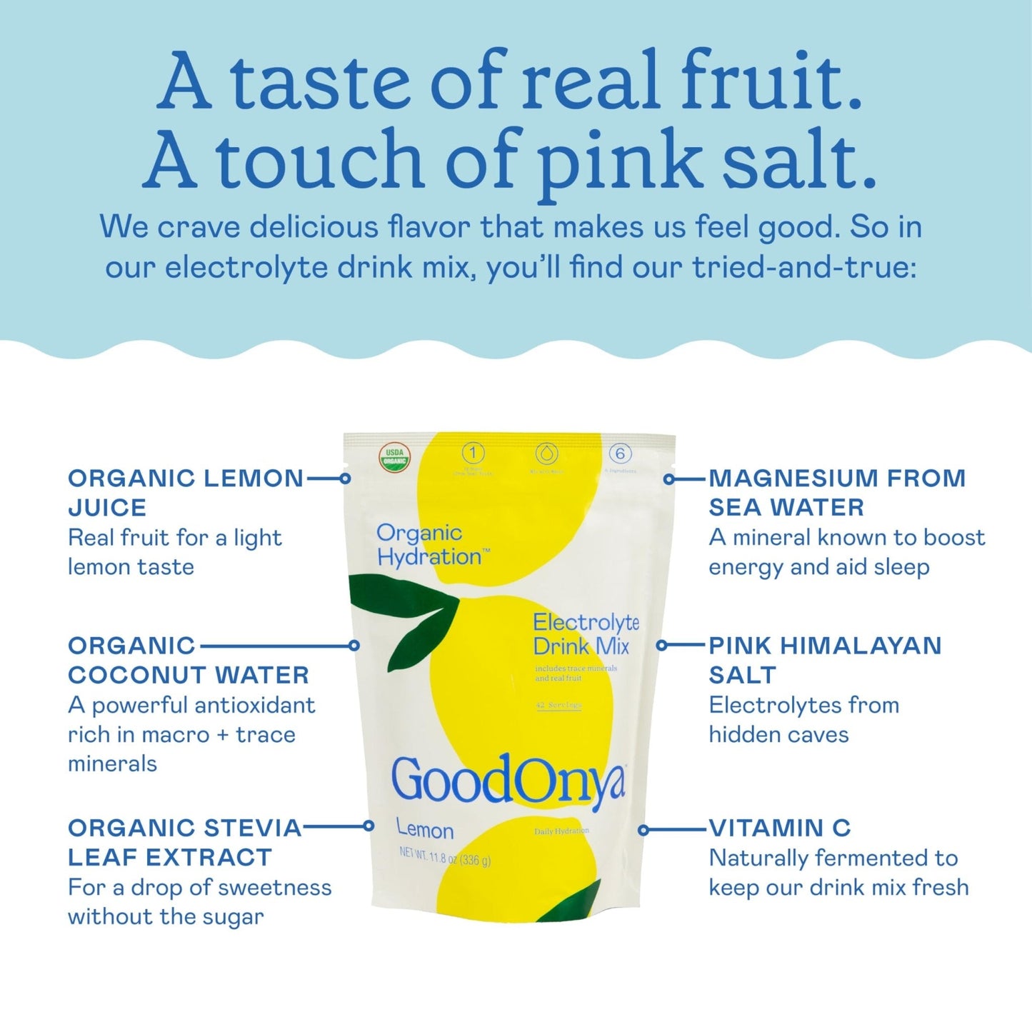 GOODONYA Organic Hydration Electrolyte Drink Mix, Certified Organic Hydration Powder, Non-GMO, Biochecked Glyphosate Free, Low Sugar, Lemonade Flavor, - PrimeBioHealth - canada supplements