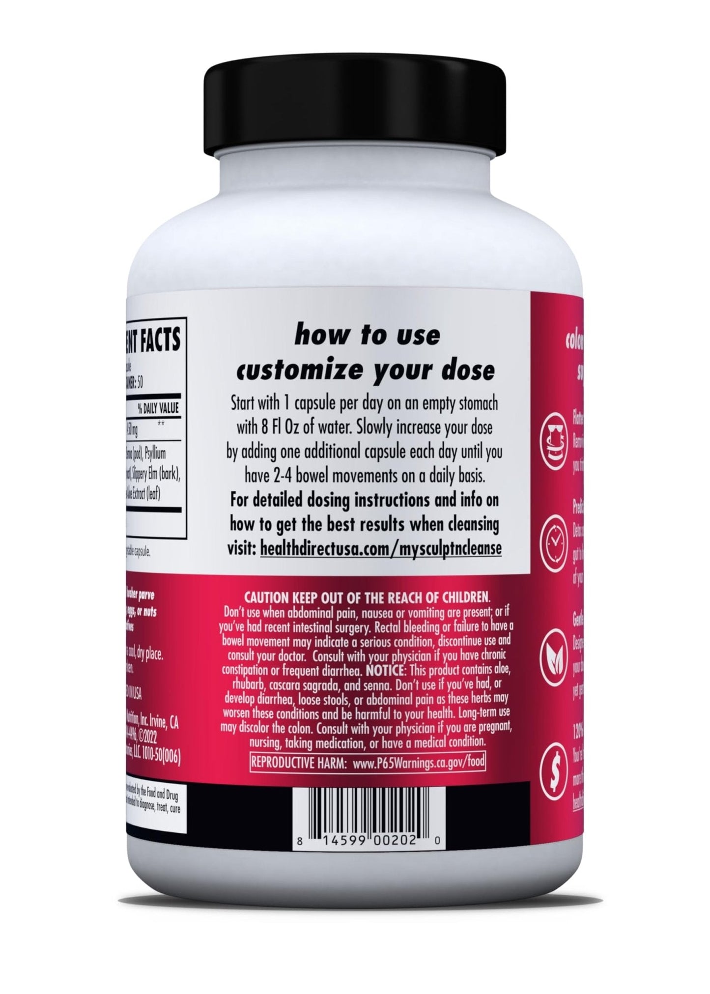 HEALTH DIRECT Sculpt n' Cleanse - Herbal Colon Cleanse for Digestive Health & Regularity - Natural Detox & Gut Flush Supplement - 50 Veggie Capsules - PrimeBioHealth - canada supplements