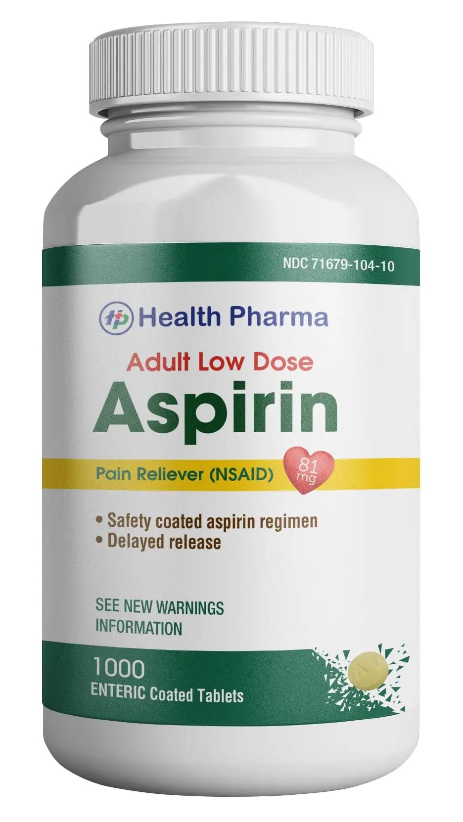 Health Pharma Aspirin 81 mg (1000 Enteric Coated Tablets) | Adult Low Dose Strength Pain Reliever (NSAID) | Safe Pain Relief for Minor Aches and Pain | Value Pack Generic - PrimeBioHealth - canada supplements