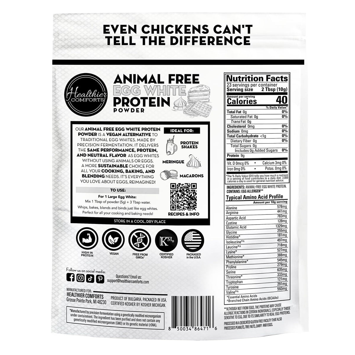 Healthier Comforts Animal-Free Egg White Protein Powder | Make Vegan Egg Omelets, Angel Food Cake, Meringue, Protein Shakes | Whips and Binds Just Like Traditional Egg Whites (8 oz) - PrimeBioHealth - canada supplements