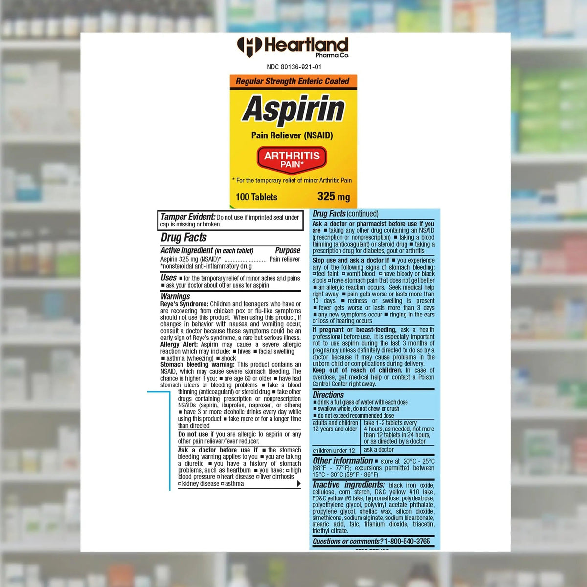Heartland Pharma Aspirin 325mg Enteric Coated Tablets | Original Strength NSAID Pain Reliever & Fever Reducer | Joint Pain Relief for Arthritis | Child-Resistant Safety Cap | Made in USA | 100 Count - PrimeBioHealth - canada supplements