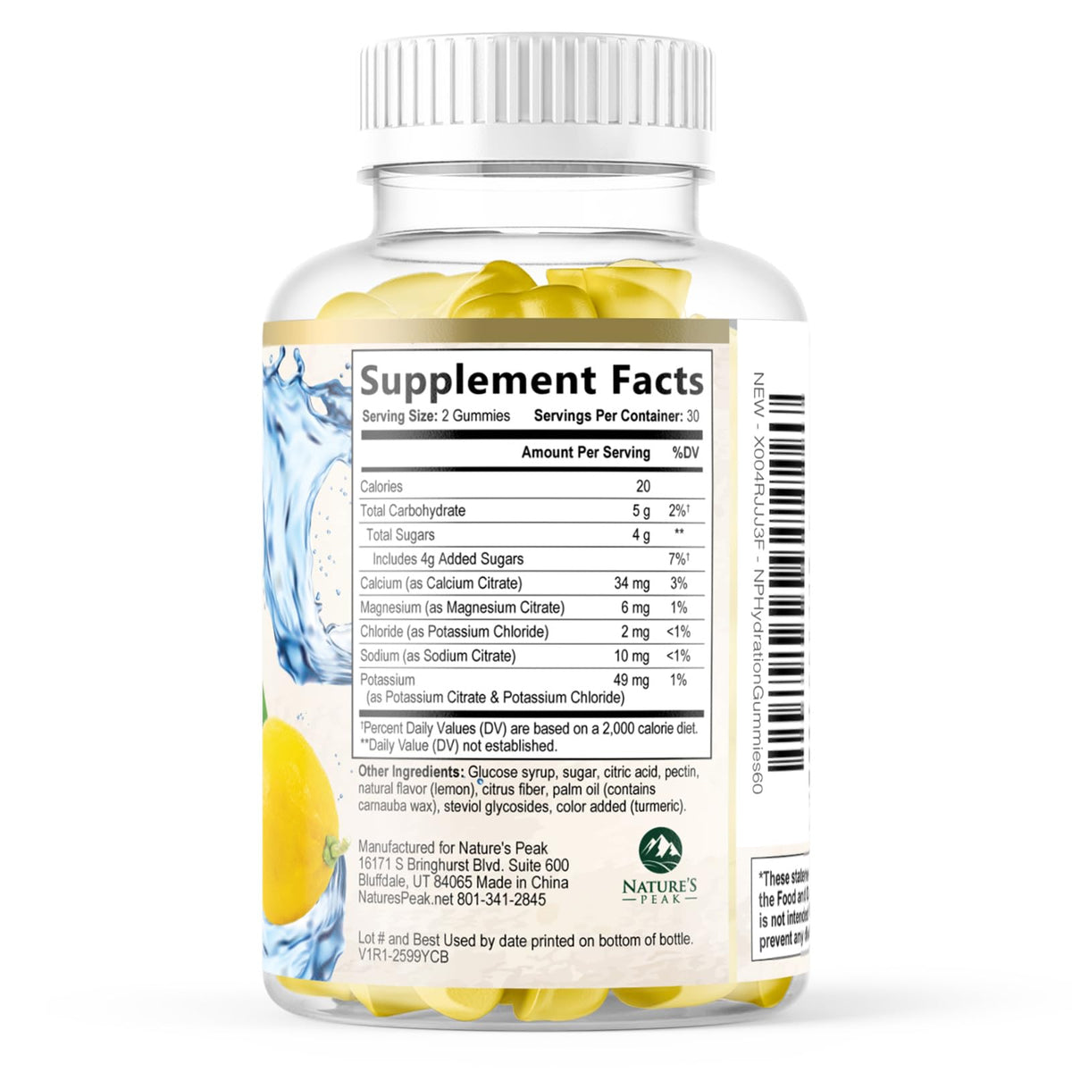 Hydration Electrolyte Gummies - Daily Liquid Replenisher Gummy - Electrolyte Multiplier with Minerals, Potassium & Real Salt - Vegan, Non-GMO - Tasty Lemon Flavor Hydration Electrolytes - 60 Gummies - PrimeBioHealth - canada supplements