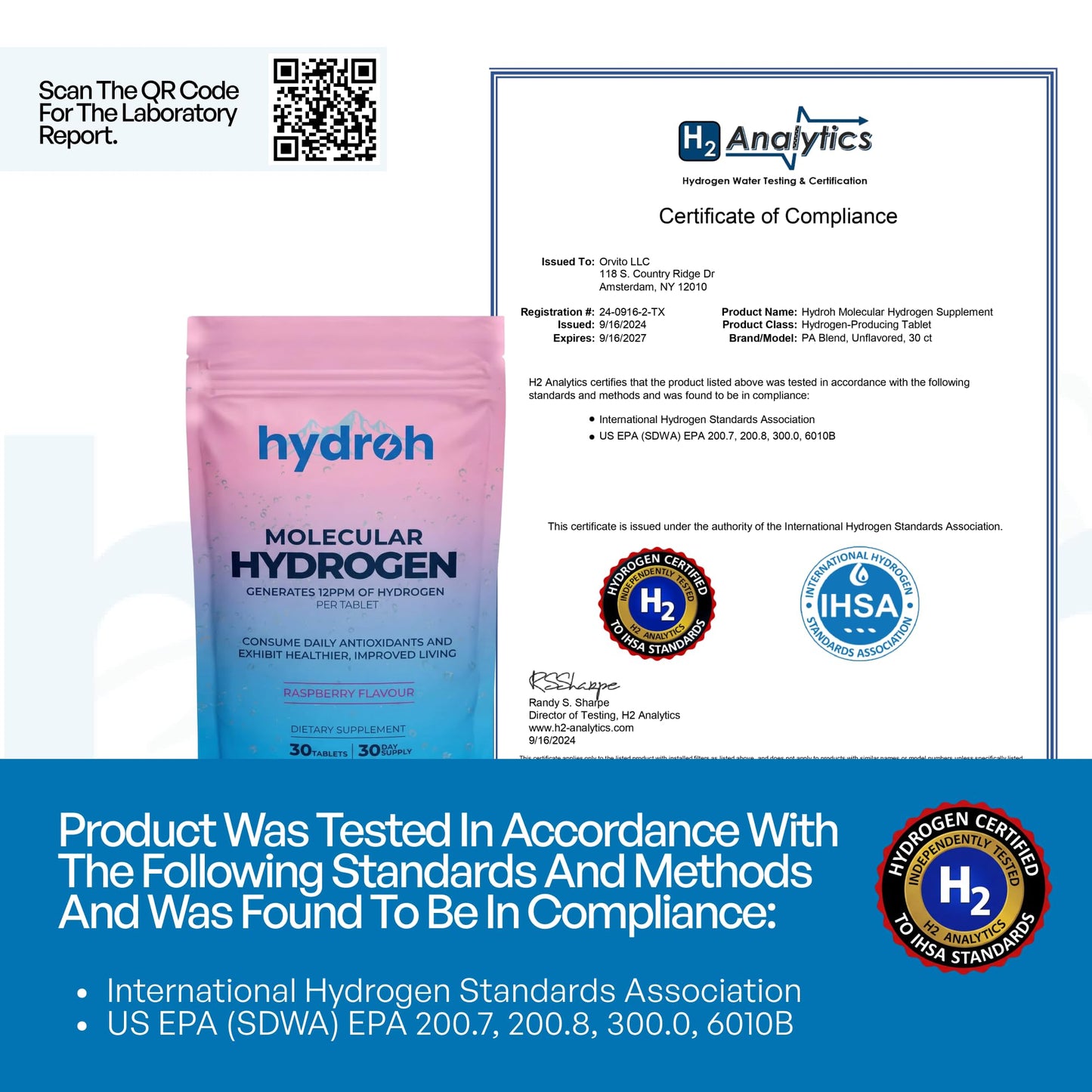 Hydrogen Water Tablets, Molecular Hydrogen Tablets for Drinking Water, Antioxidant-Rich, Supports Brain Energy & Health - Quick-Dissolving - Raspberry H2 Tabs - PrimeBioHealth - canada supplements